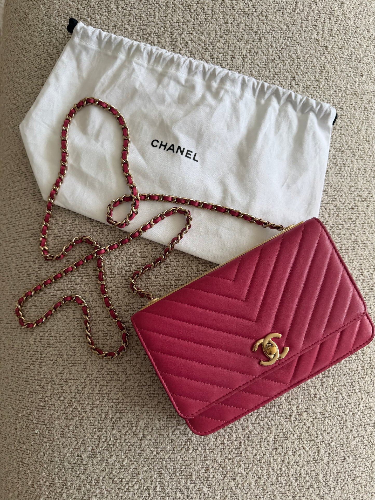 Chanel Trendy Chevron Wallet on Chain – Pink Lambskin