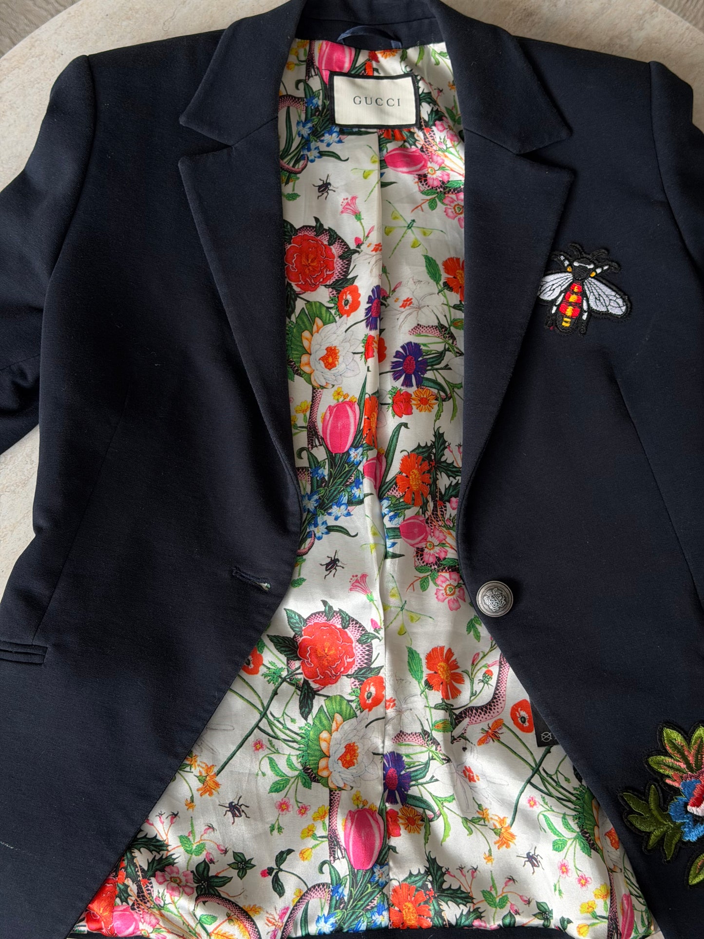 Gucci Embroidered Blazer Navy – Str. S