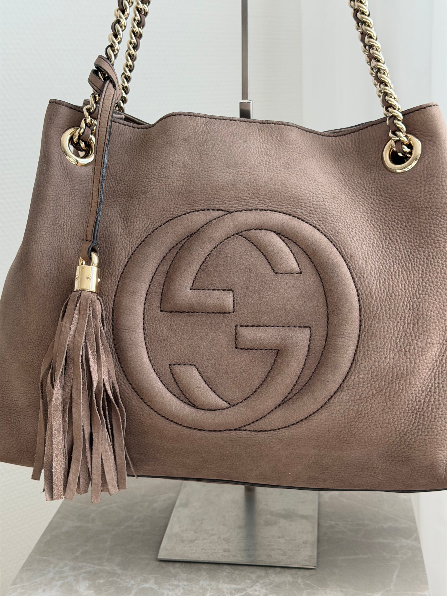 Gucci Soho Suede Tote- Taupe