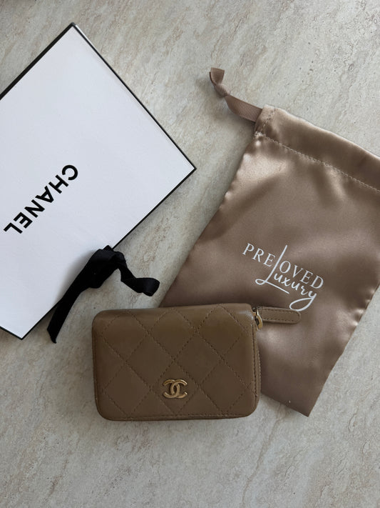 Chanel Taupe zip coin wallet