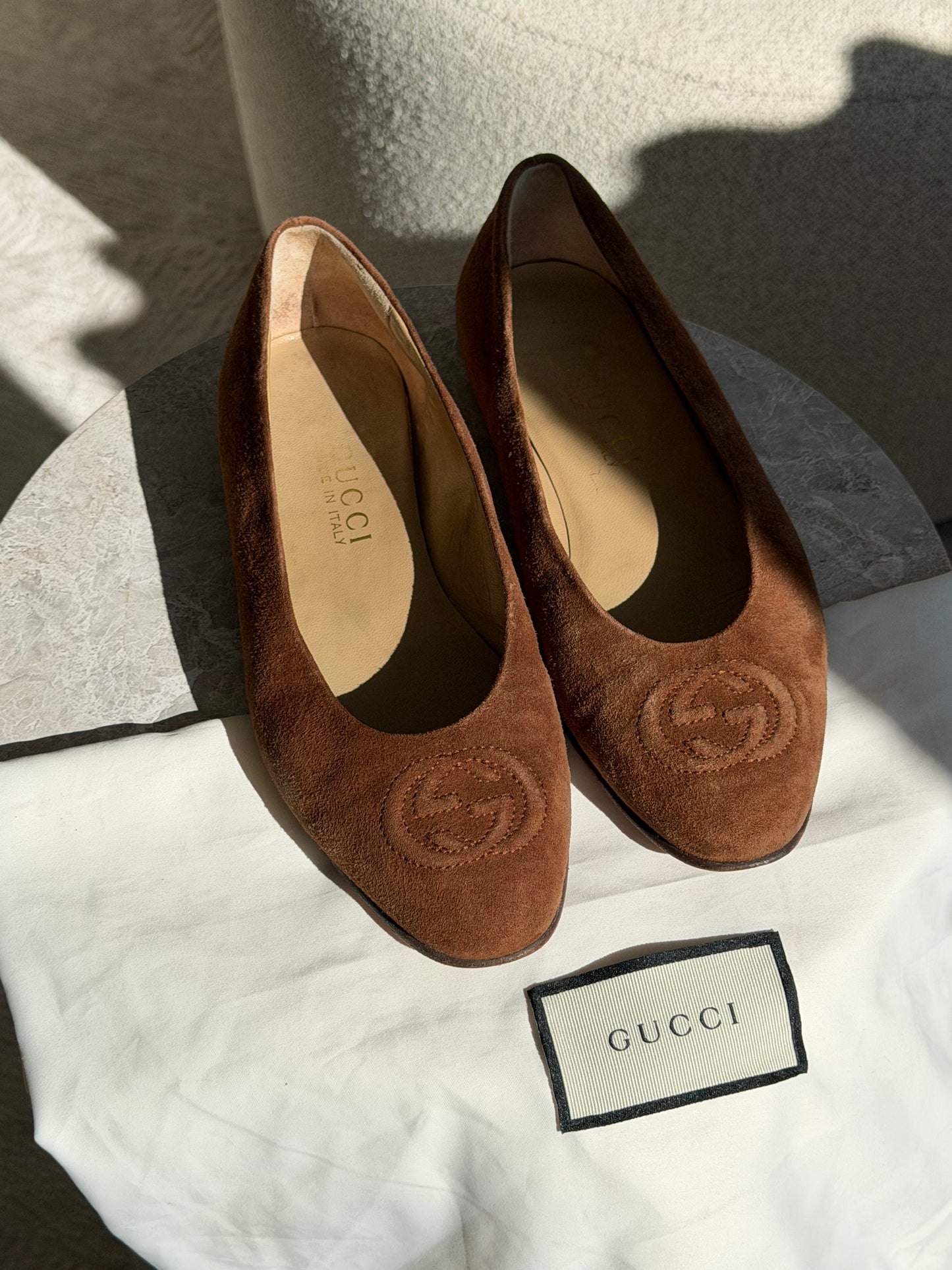 Gucci Suede Ballet Flats – Brown
