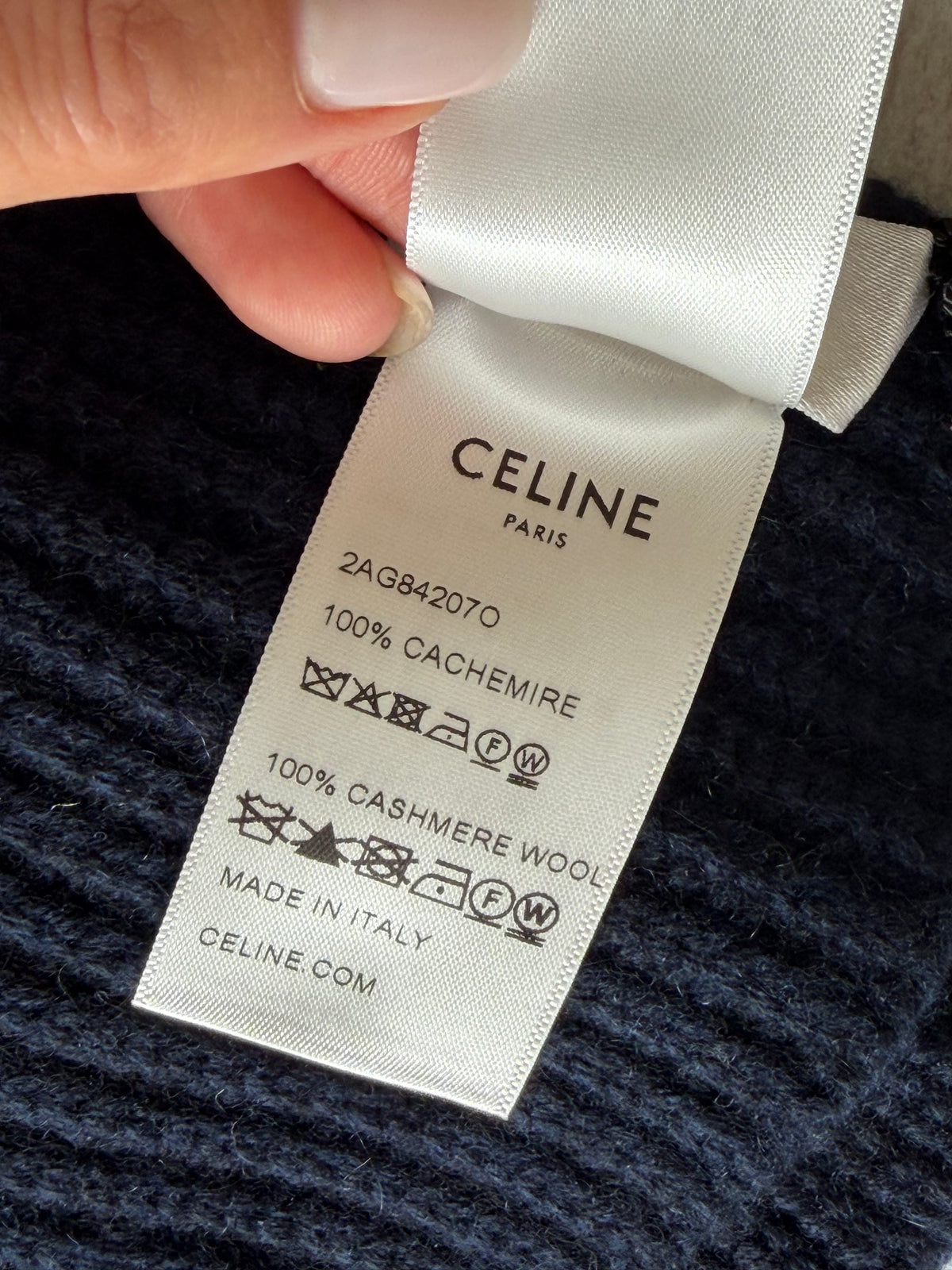 Celine Ribbed Cashmere Scarf Navy