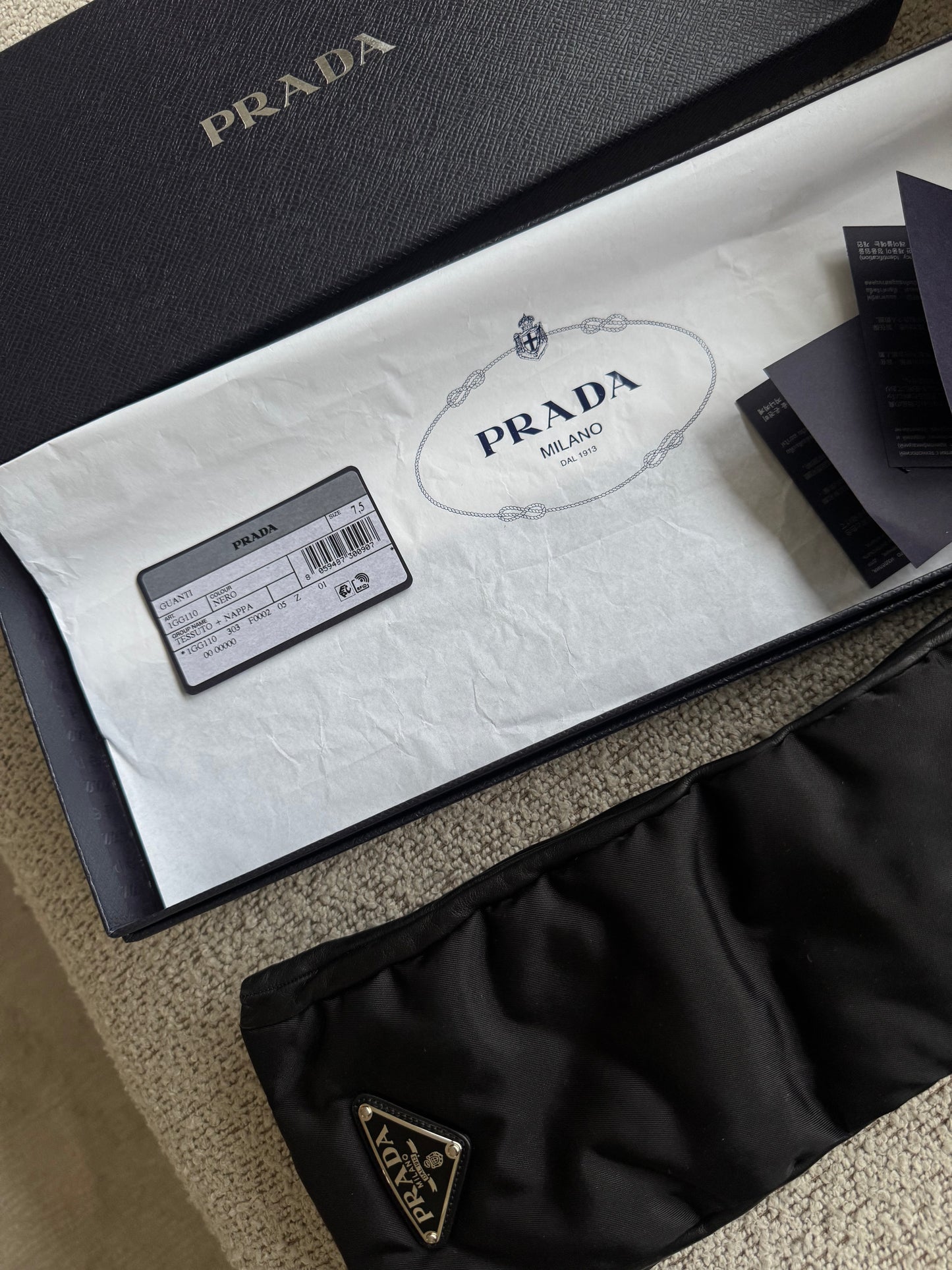 PRADA Long Nylon & Nappa Gloves – Black / Size 7½
