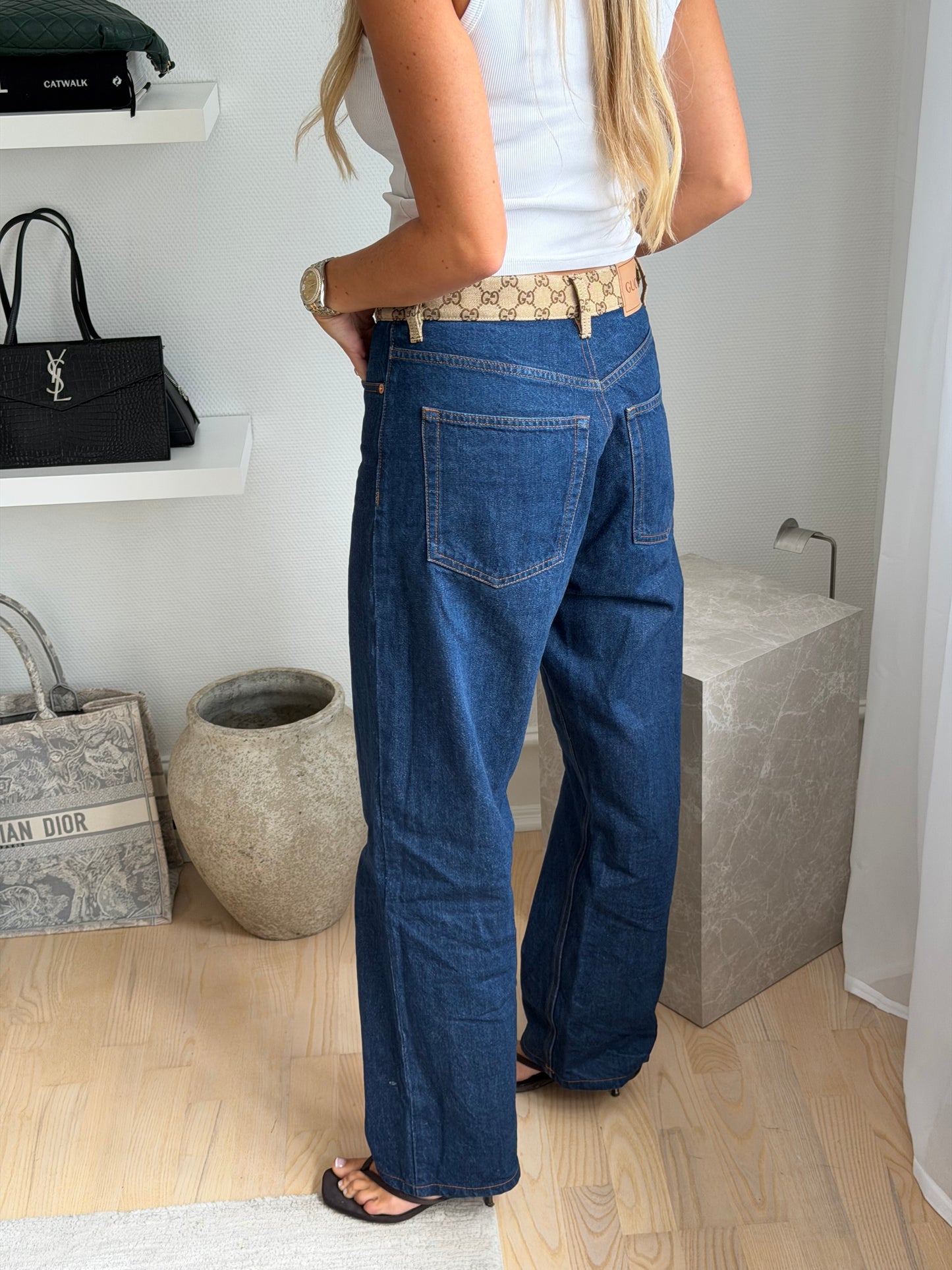 Gucci GG Monogram Denim Jeans – Blå – Str. 26