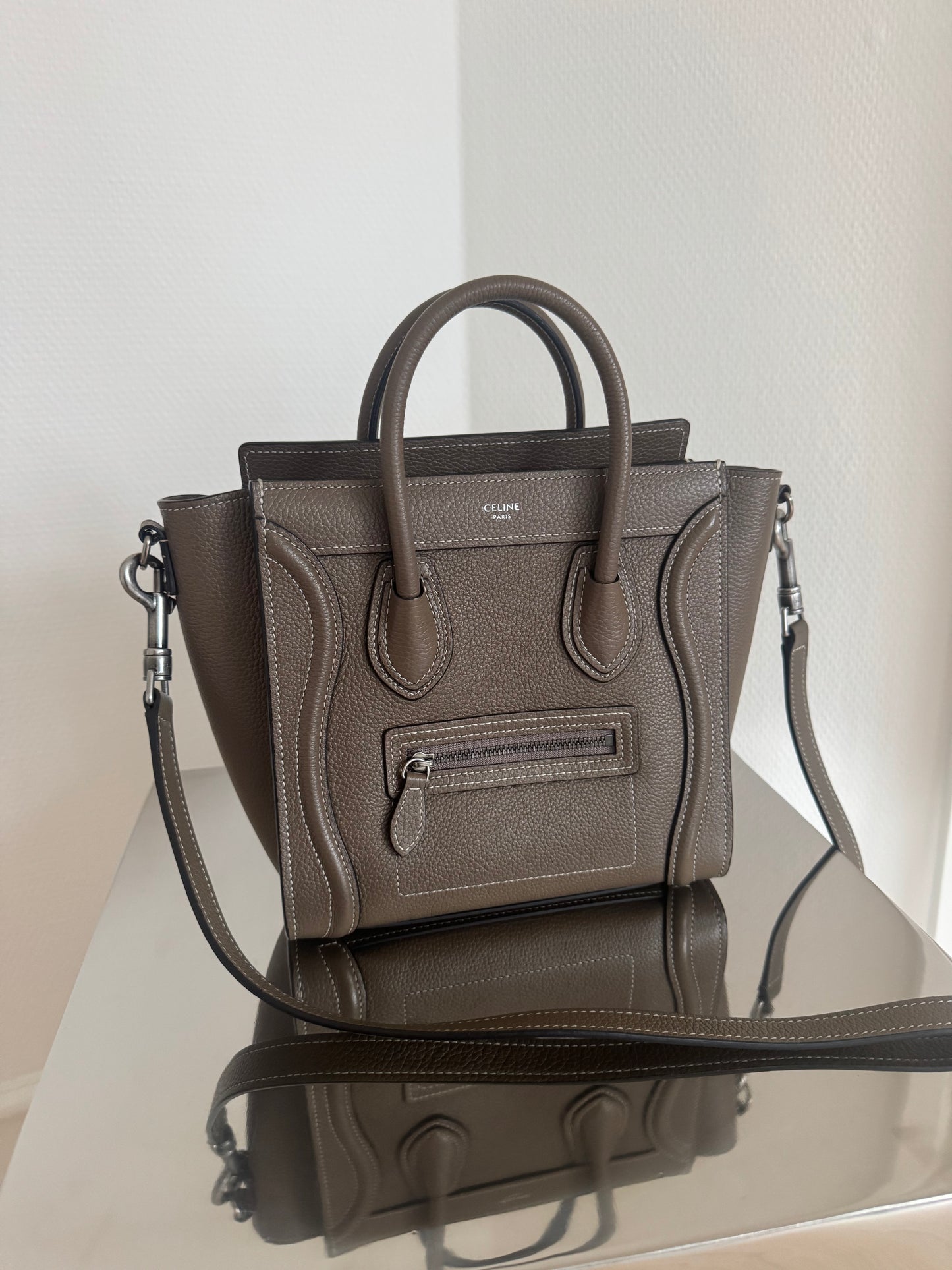 Celine Nano Luggage Taupe crossbody