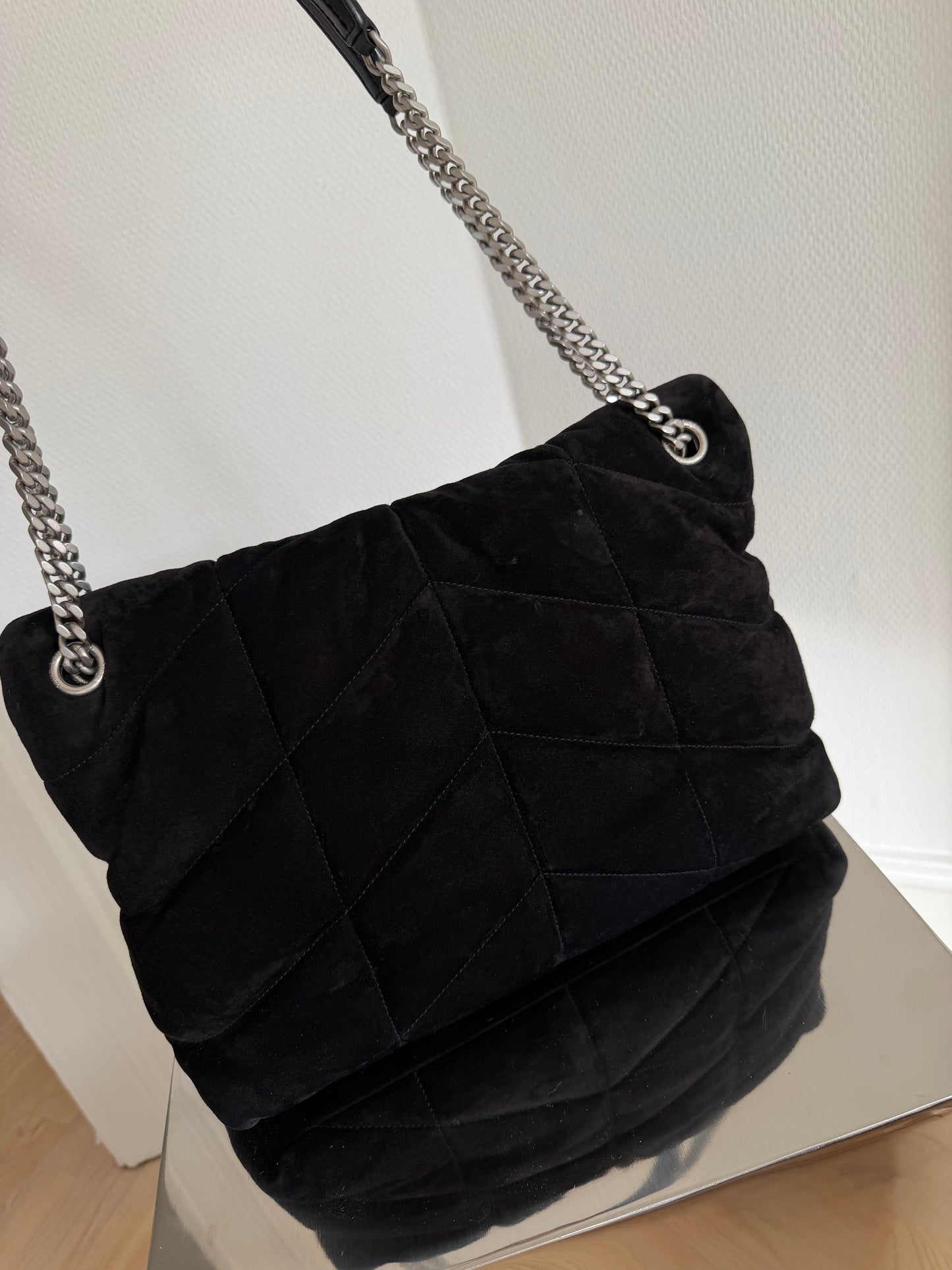 Saint Laurent Loulou Puffer Medium Faux Suede Black