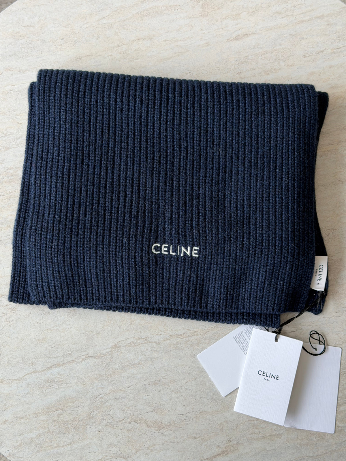 Celine Ribbed Cashmere Scarf Navy