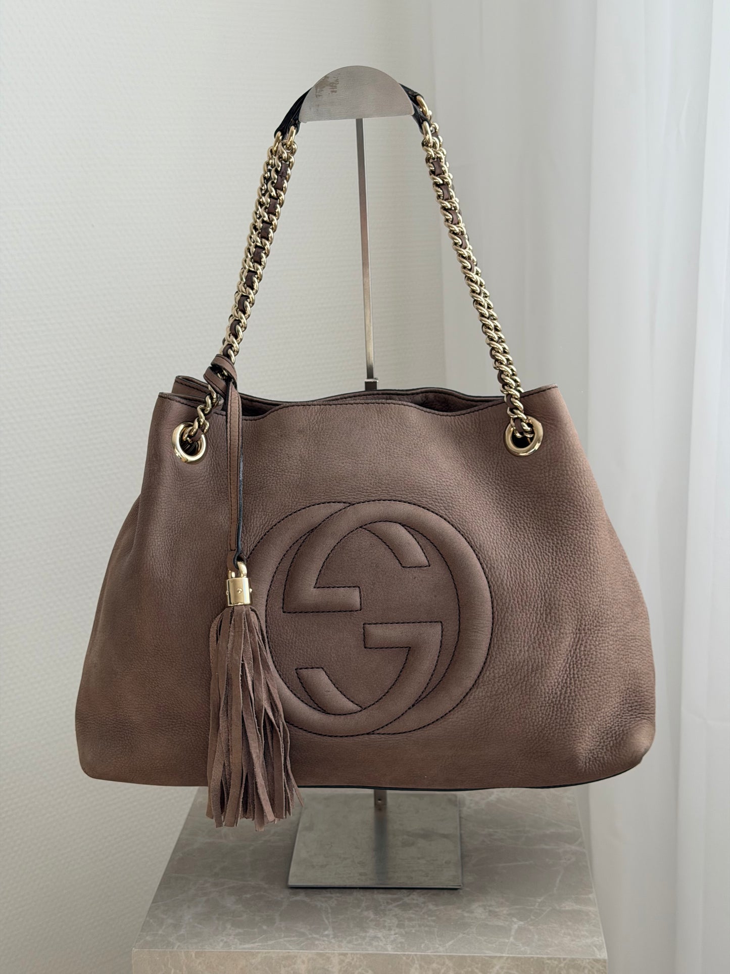 Gucci Soho Suede Tote- Taupe