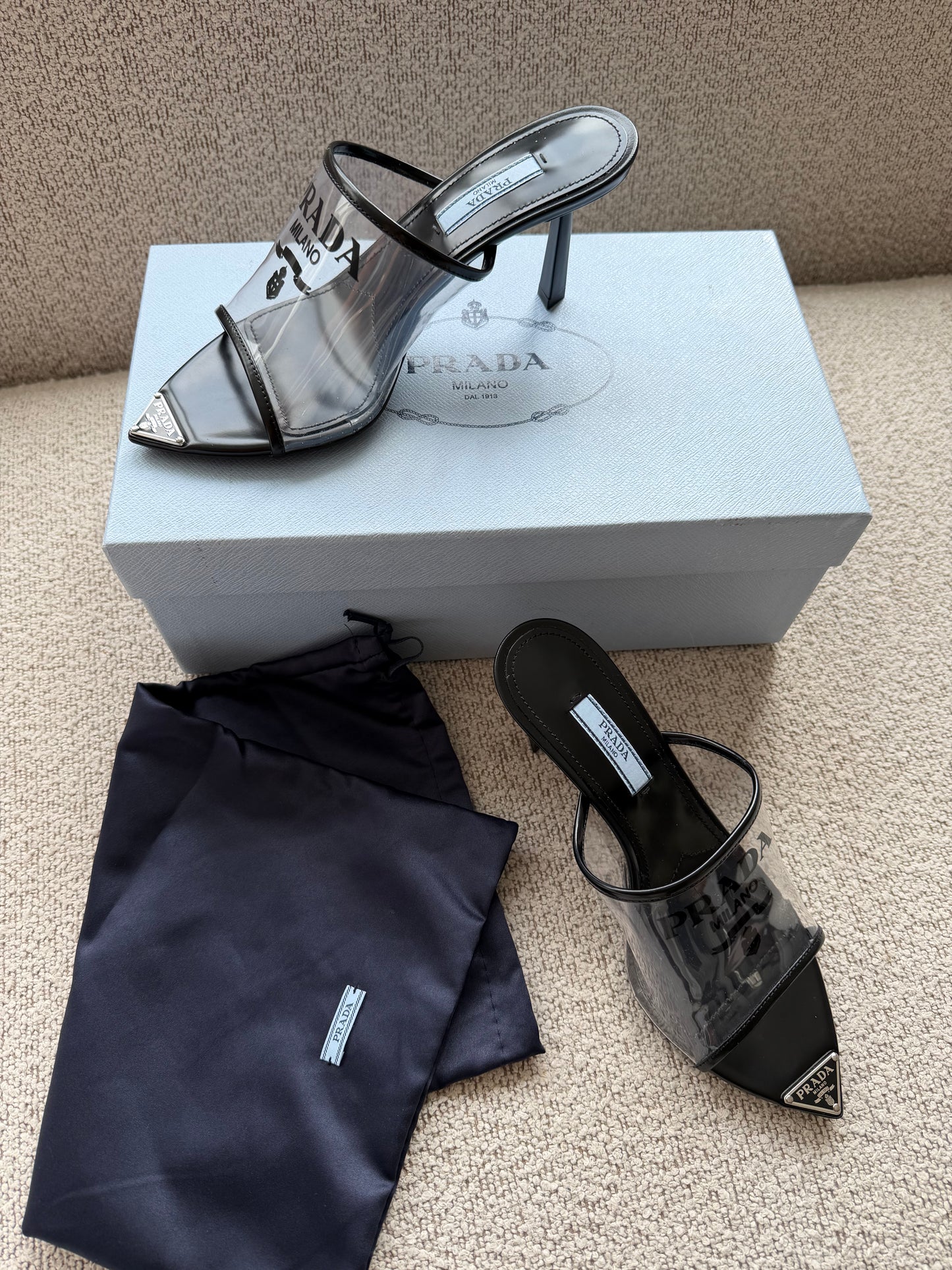 Prada PVC Logo Mules – Str. 36