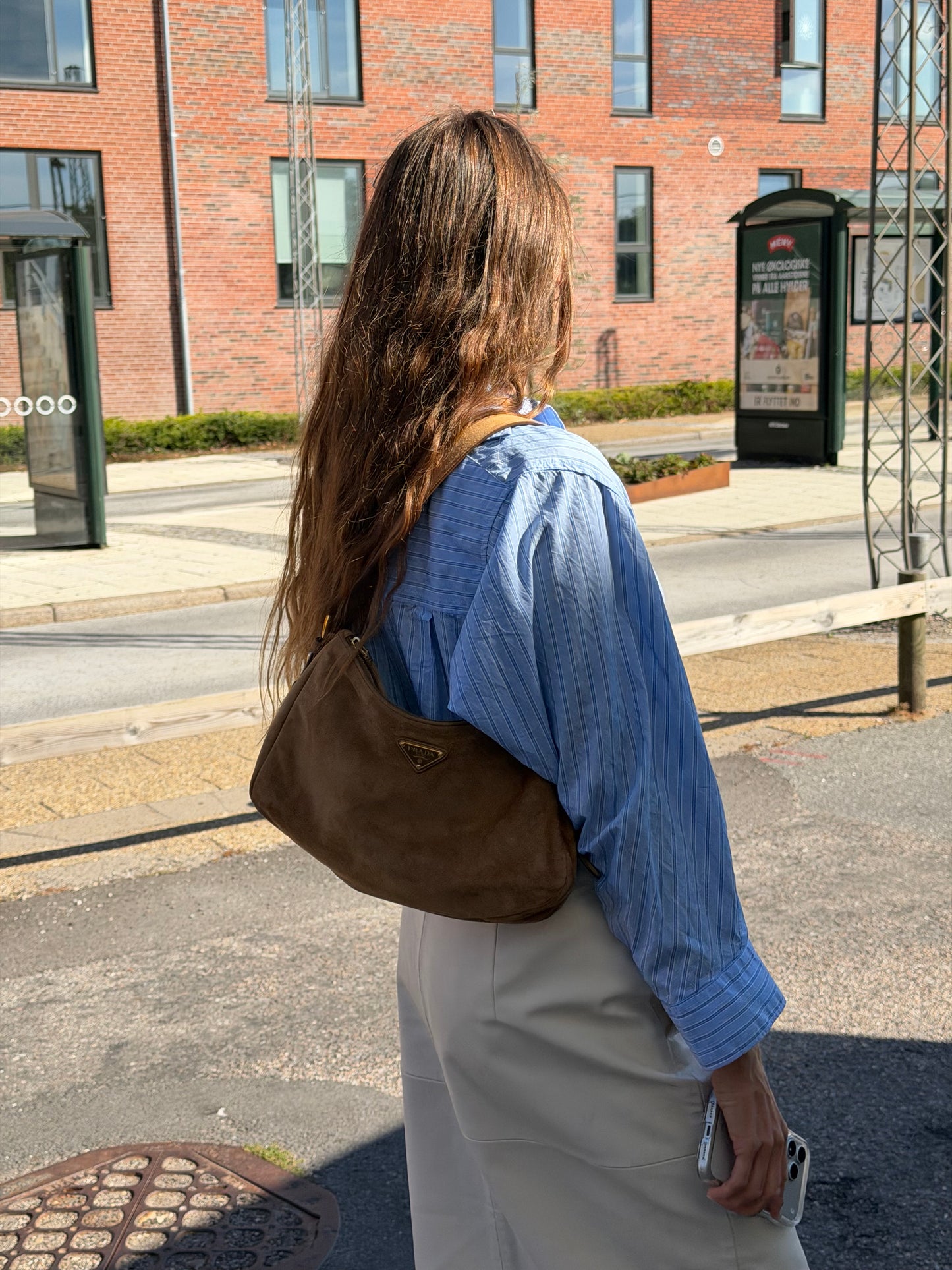 Prada Suede Shoulder Bag – Camel