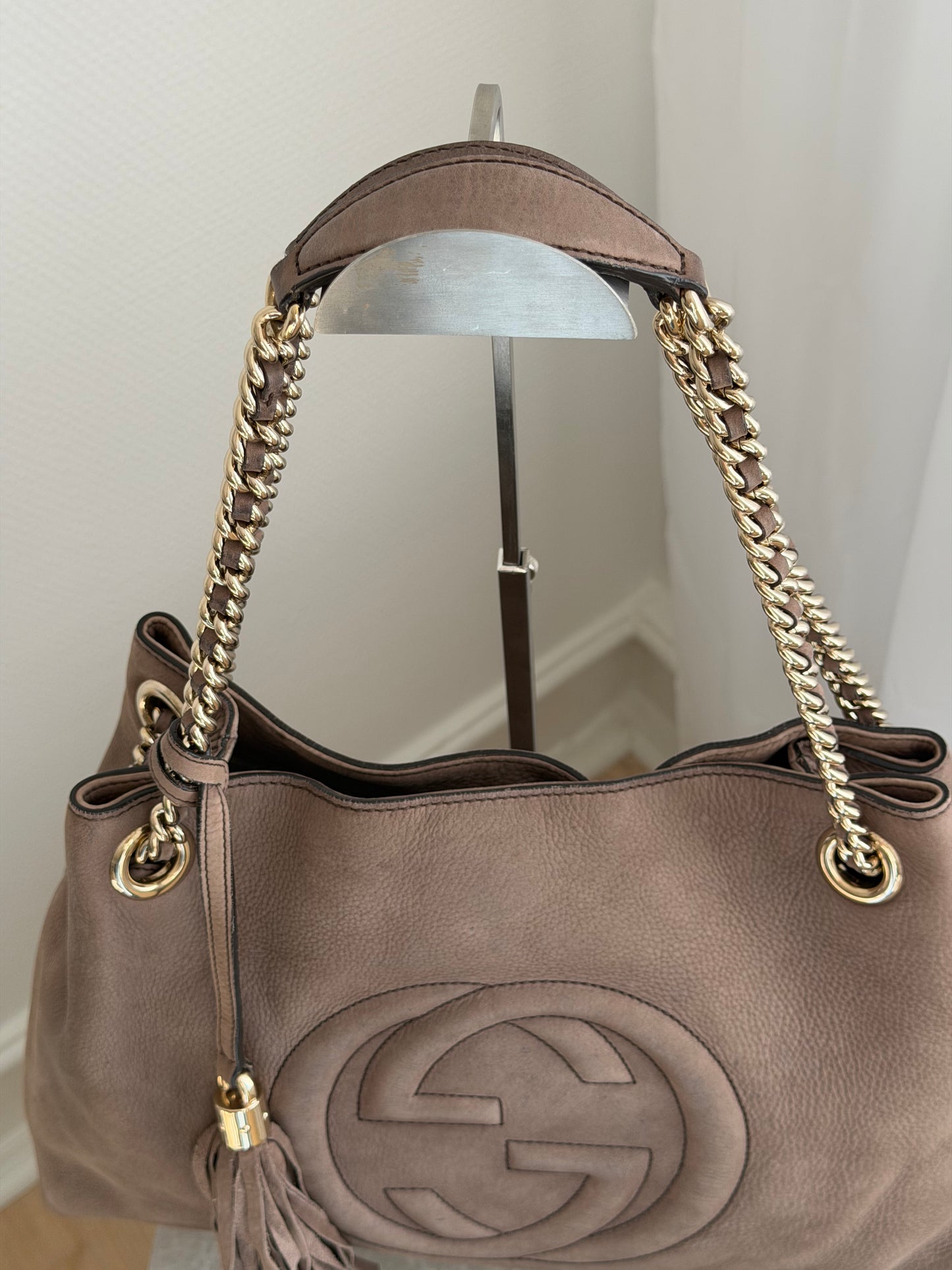 Gucci Soho Suede Tote- Taupe