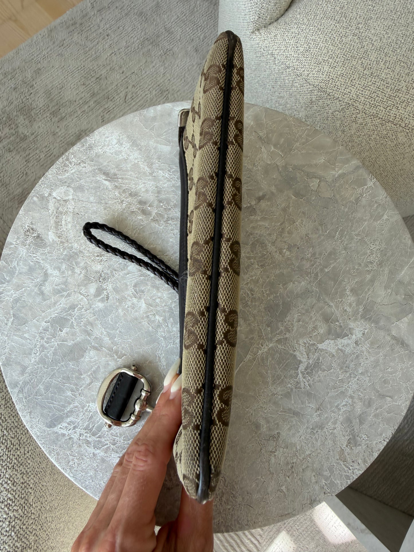 Gucci GG Canvas Horsebit Wristlet Pochette
