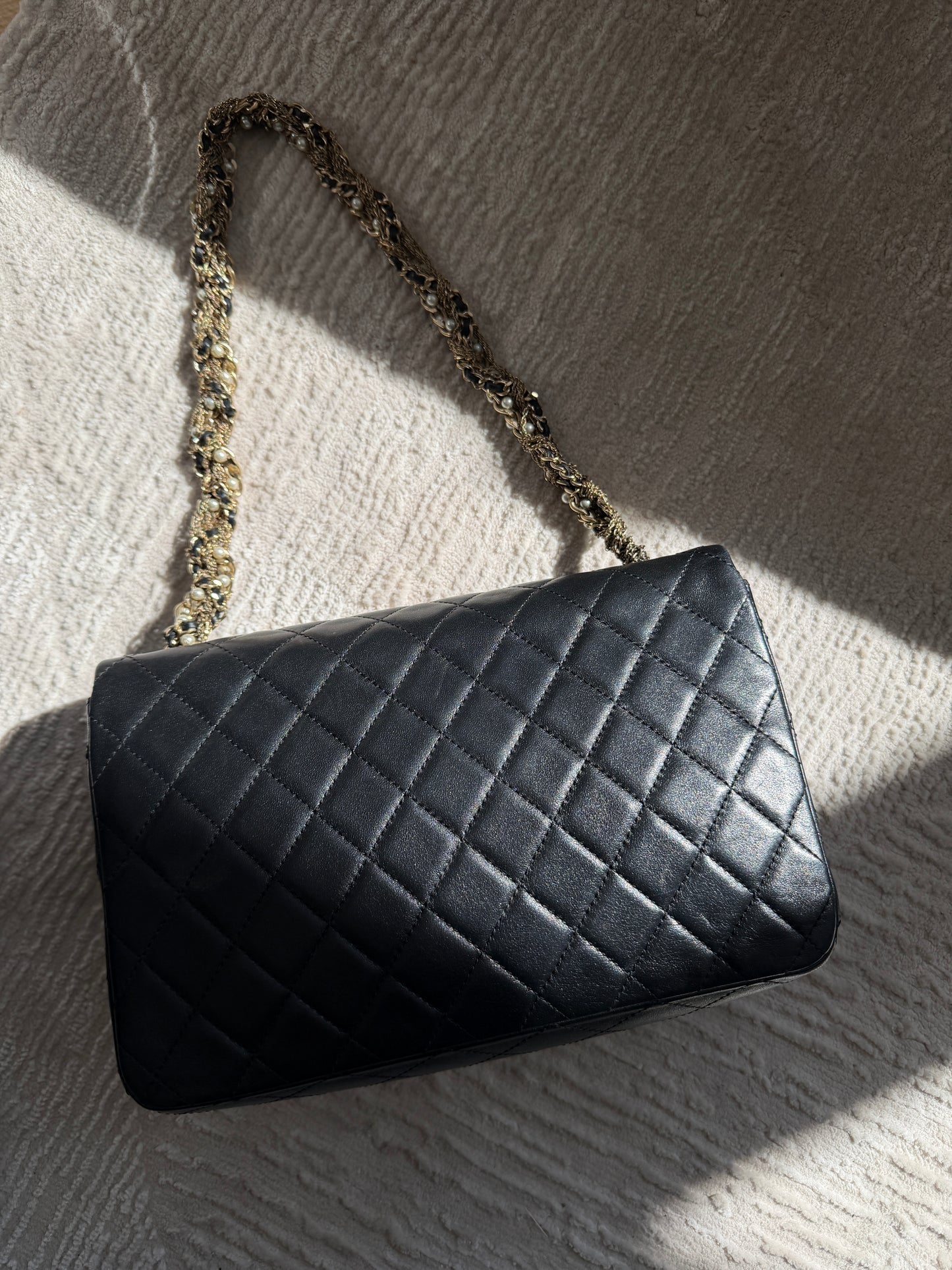 Chanel Black Westminster Pearl Chain Flap Bag