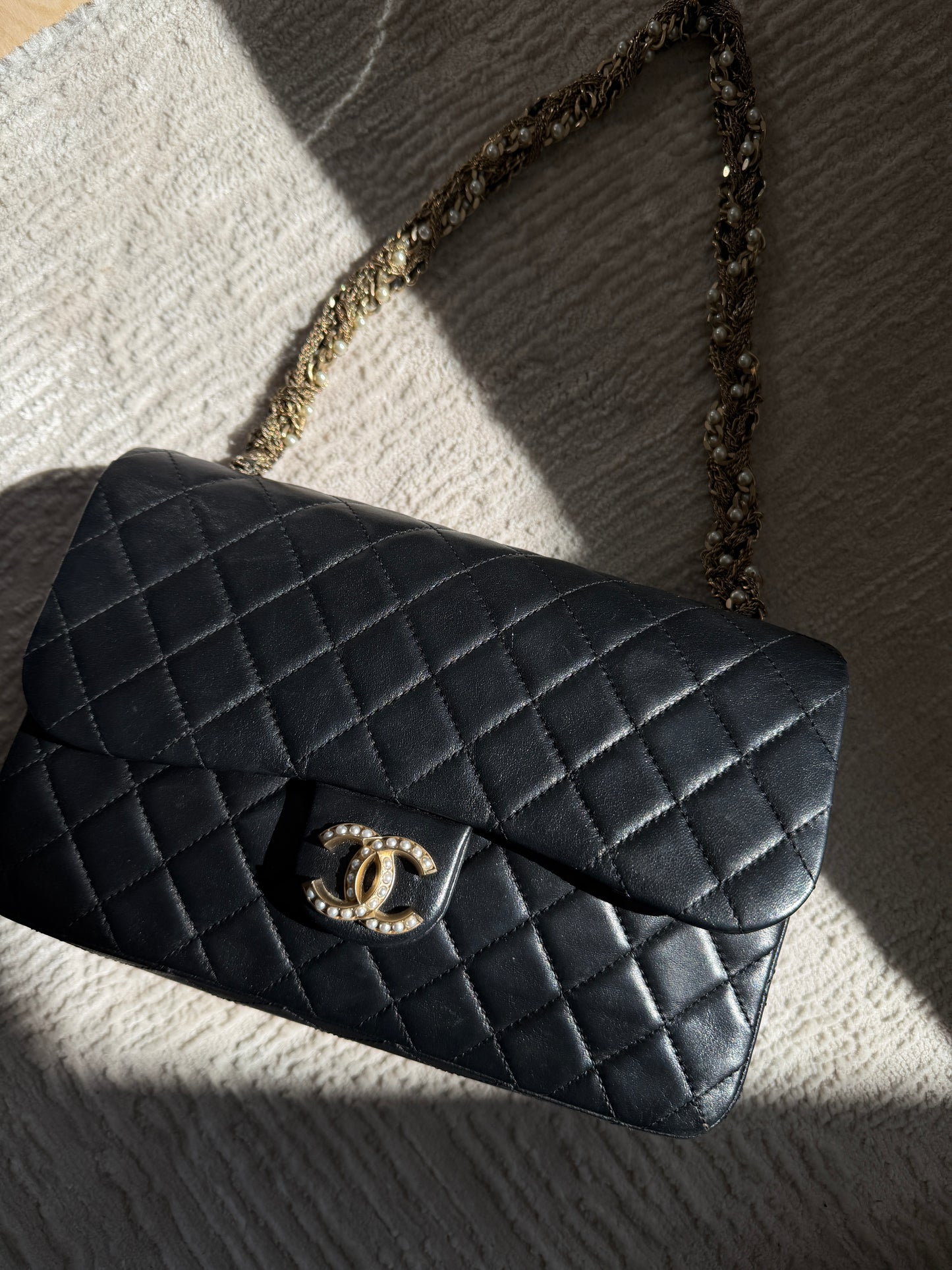 Chanel Black Westminster Pearl Chain Flap Bag