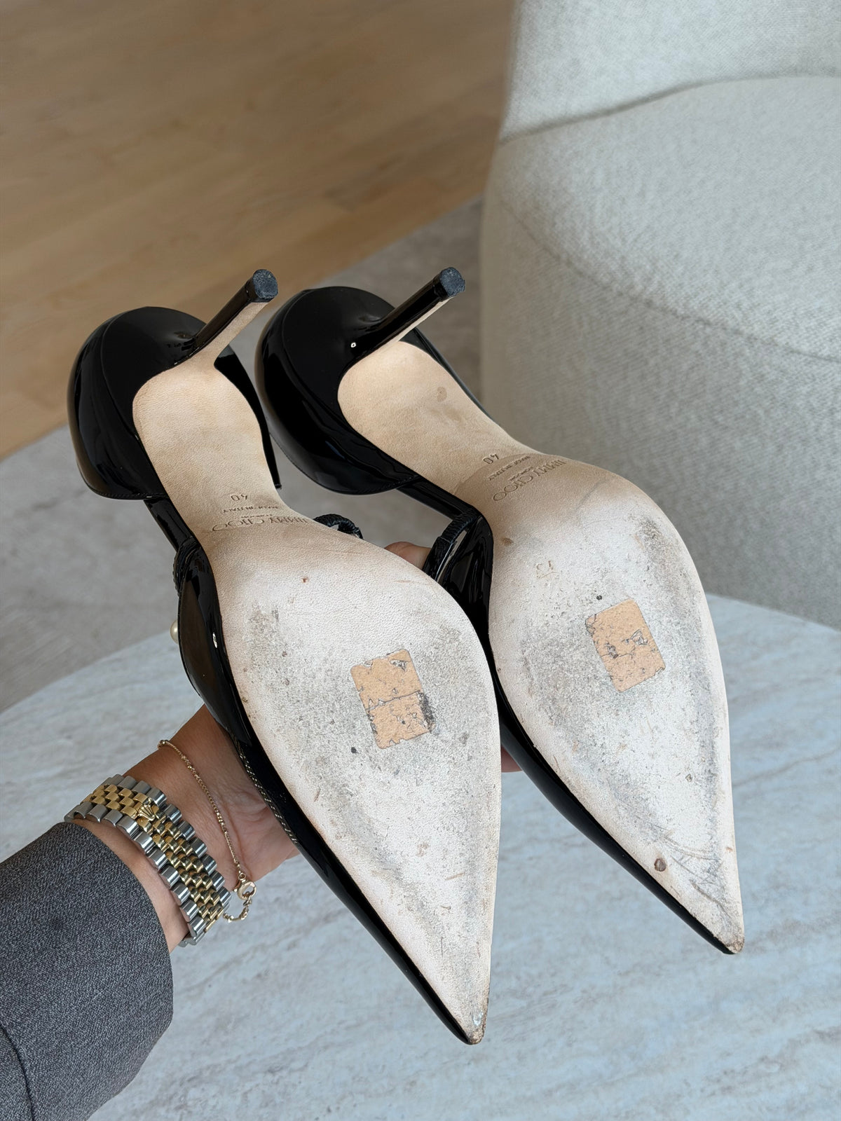Jimmy Choo Bing Pearl Pumps – Sort laklæder – Str. 40