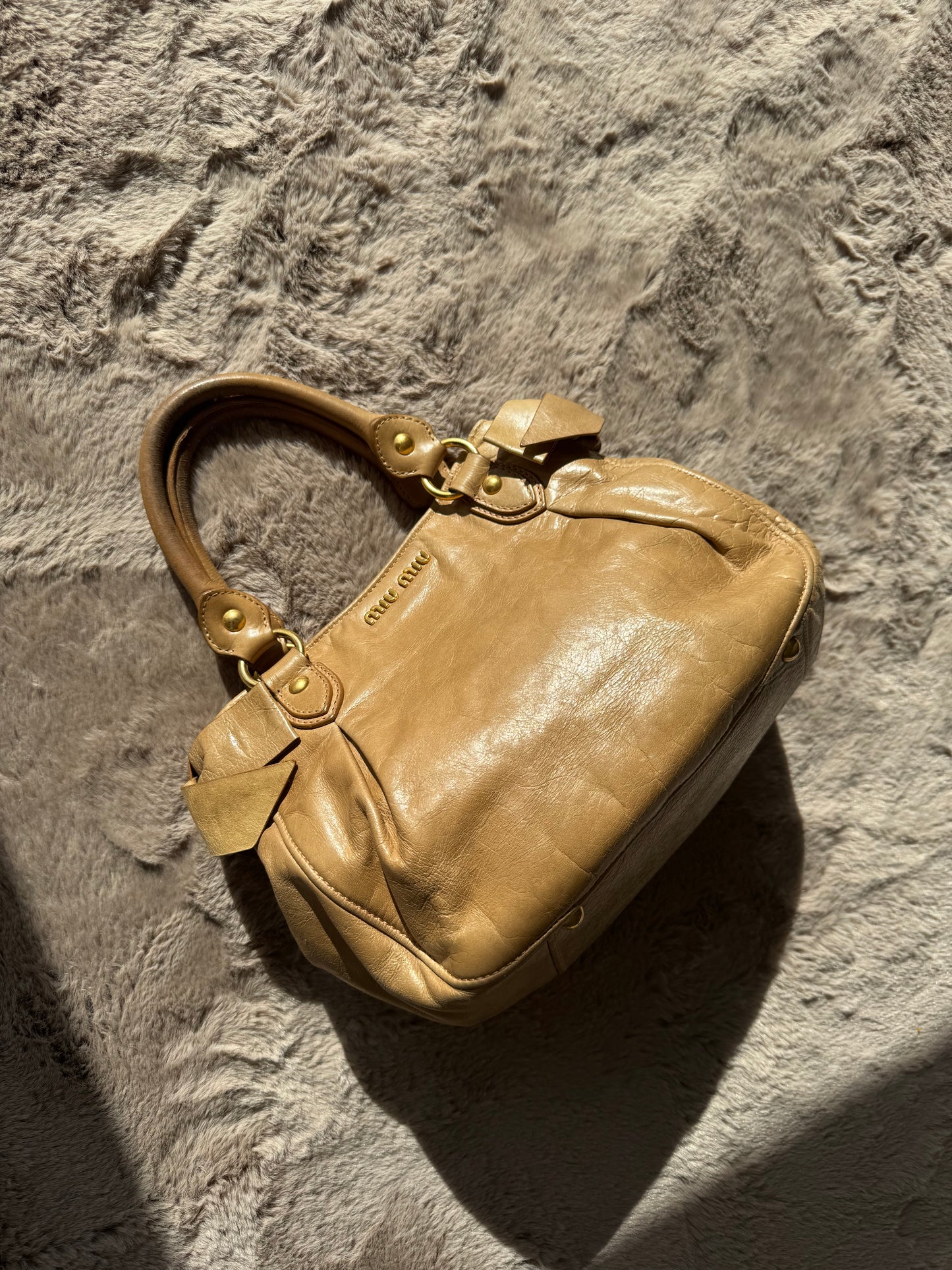 Miu Miu Vitello Bow Bag Beige
