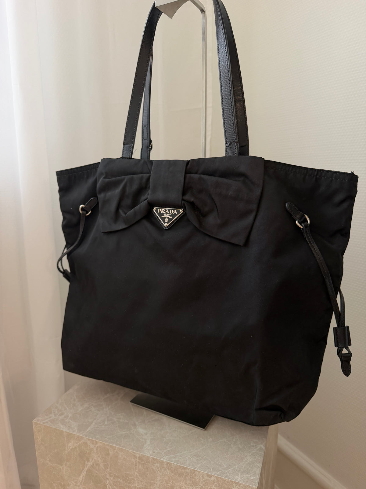 Prada Black Nylon Bow Tote Bag