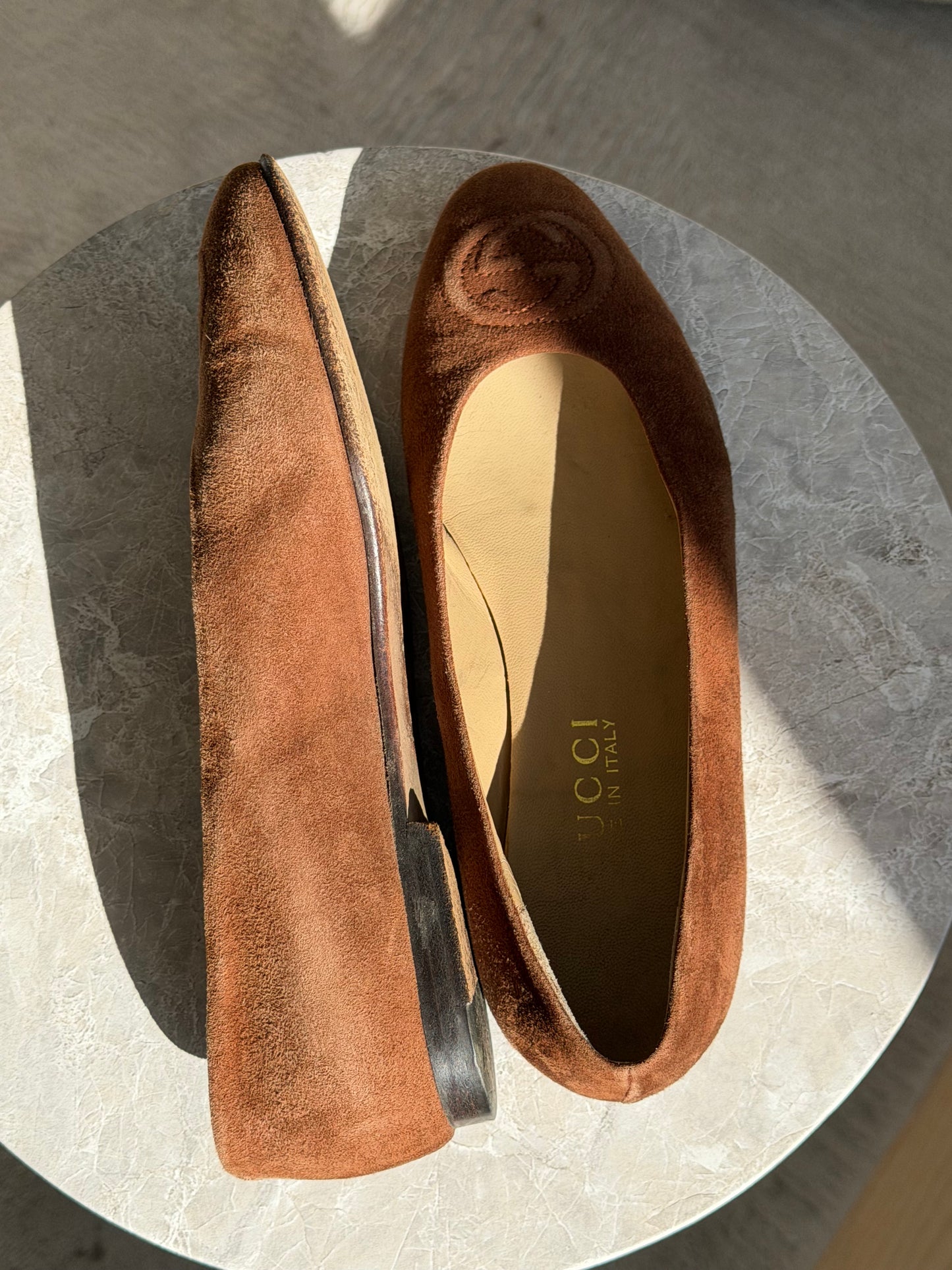 Gucci Suede Ballet Flats – Brown