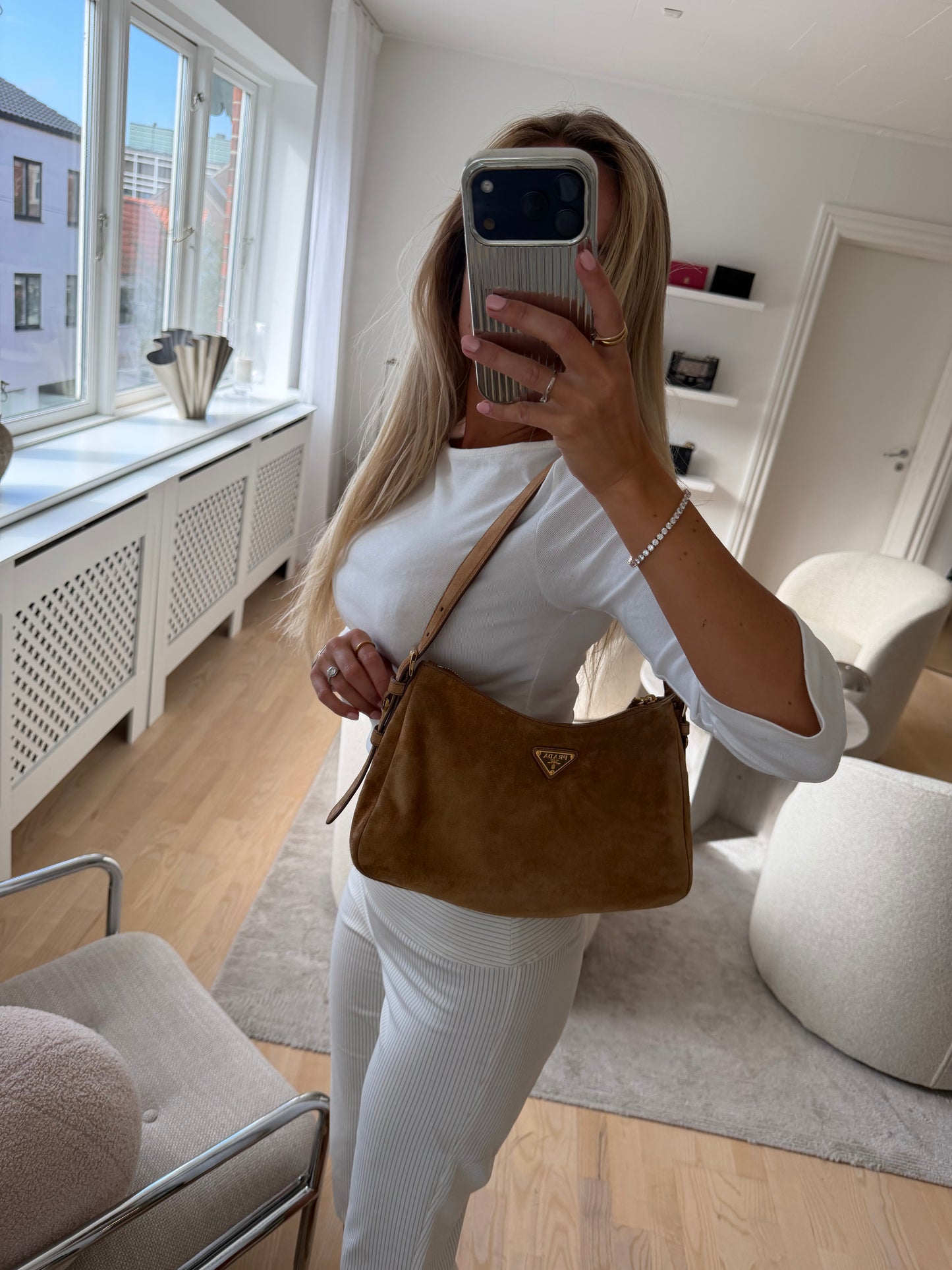 Prada Suede Shoulder Bag – Camel