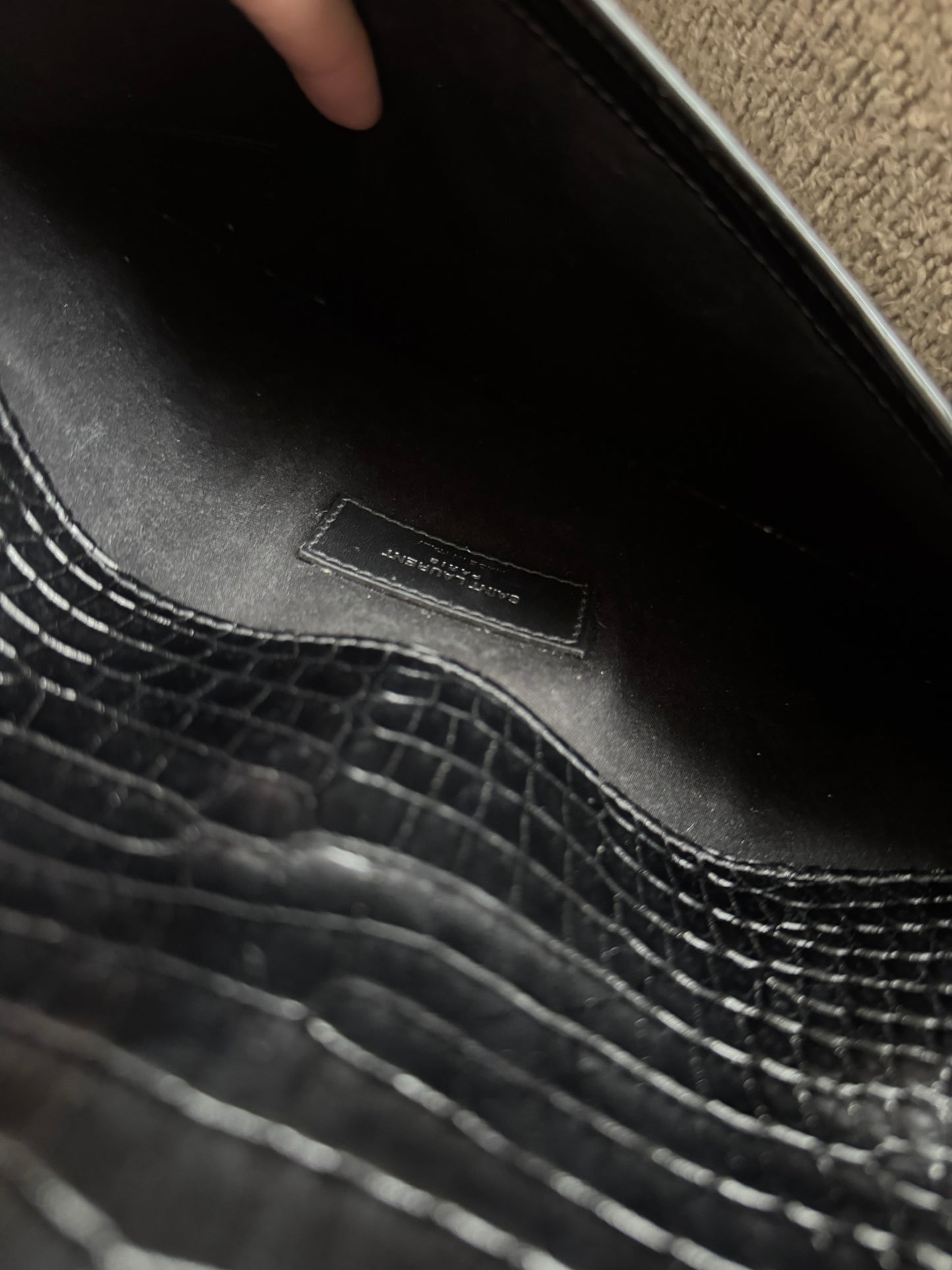 Saint Laurent YSL Kate Black croc Clutch