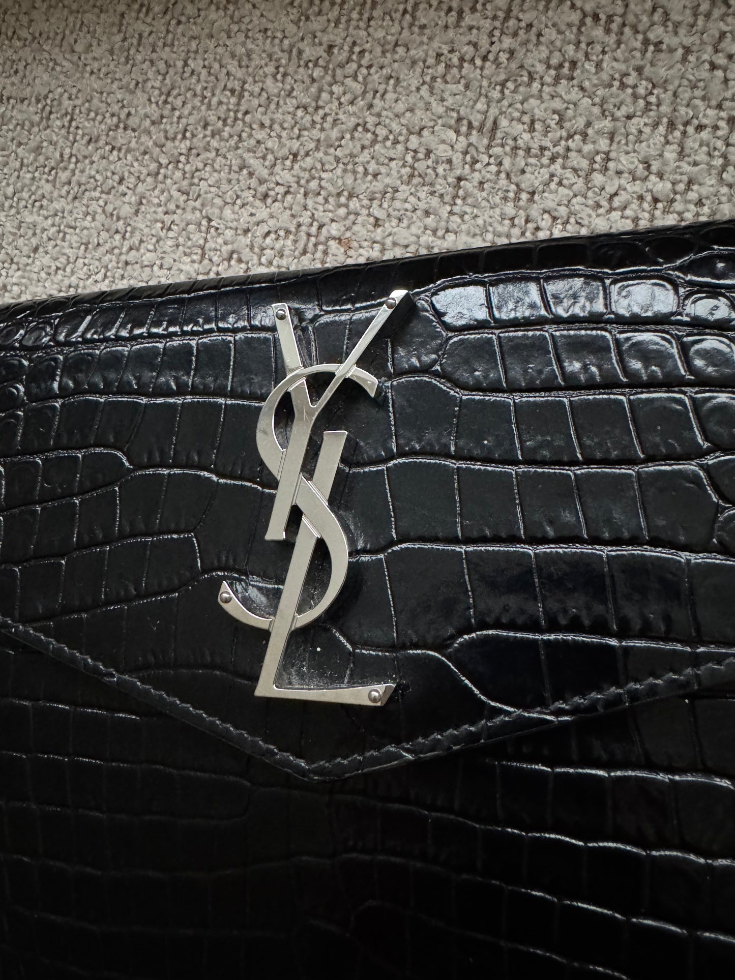 Saint Laurent YSL Kate Black croc Clutch