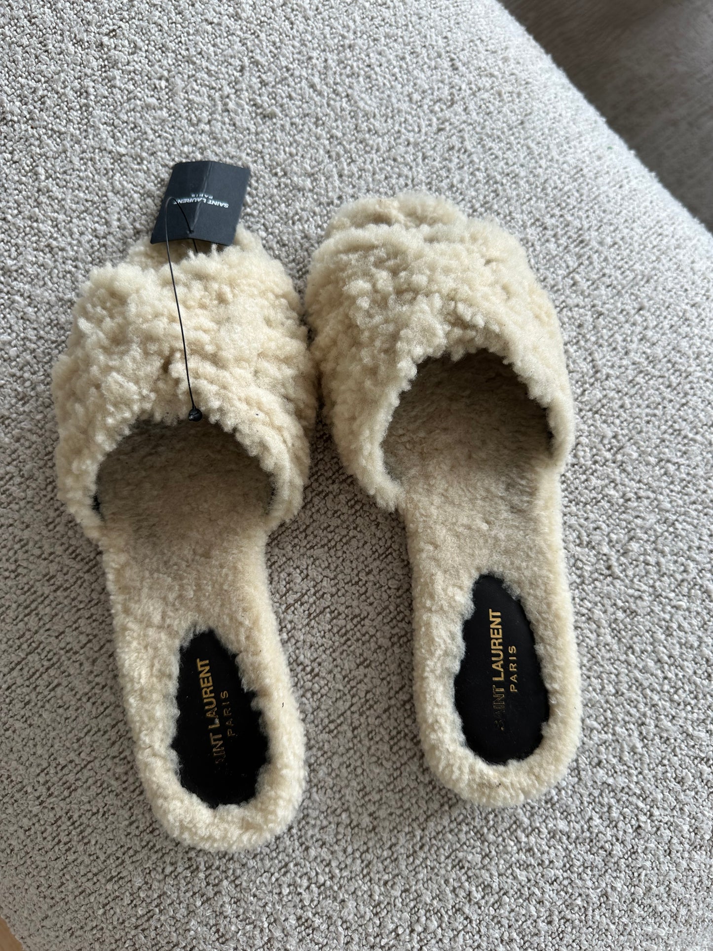 Saint Laurent Tribute mules i beige shearling