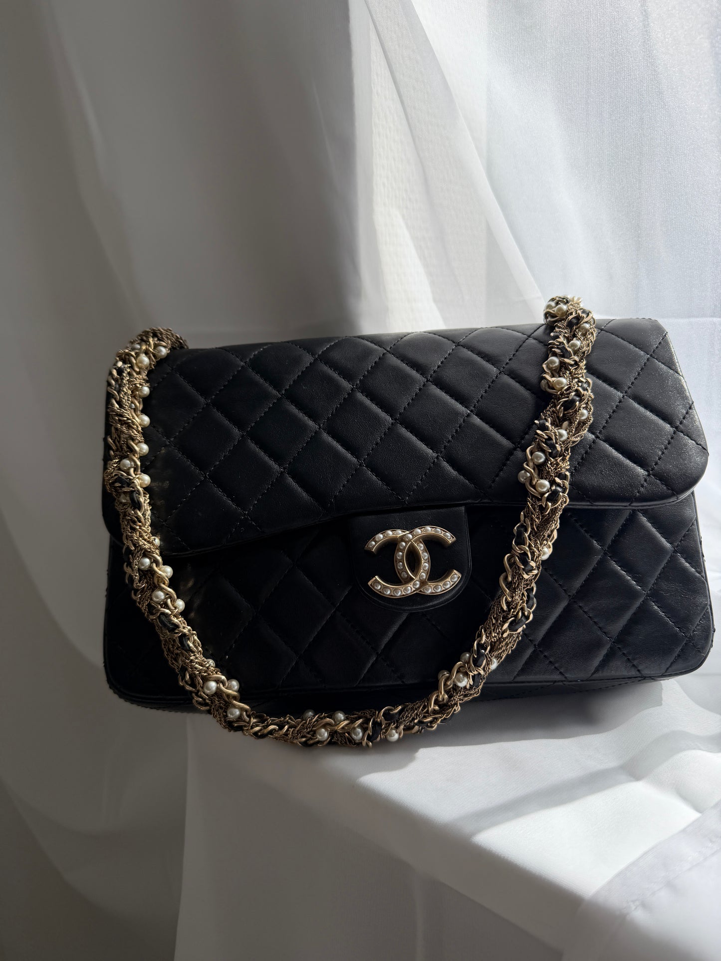 Chanel Black Westminster Pearl Chain Flap Bag