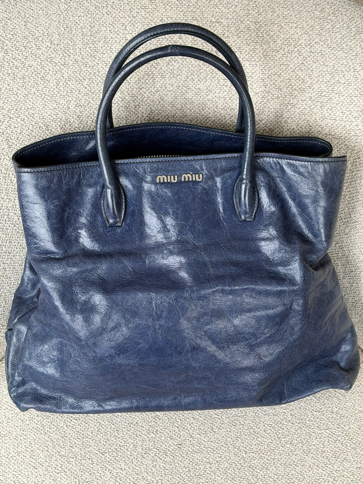 Miu Miu Vitello Leather Tote – Navy