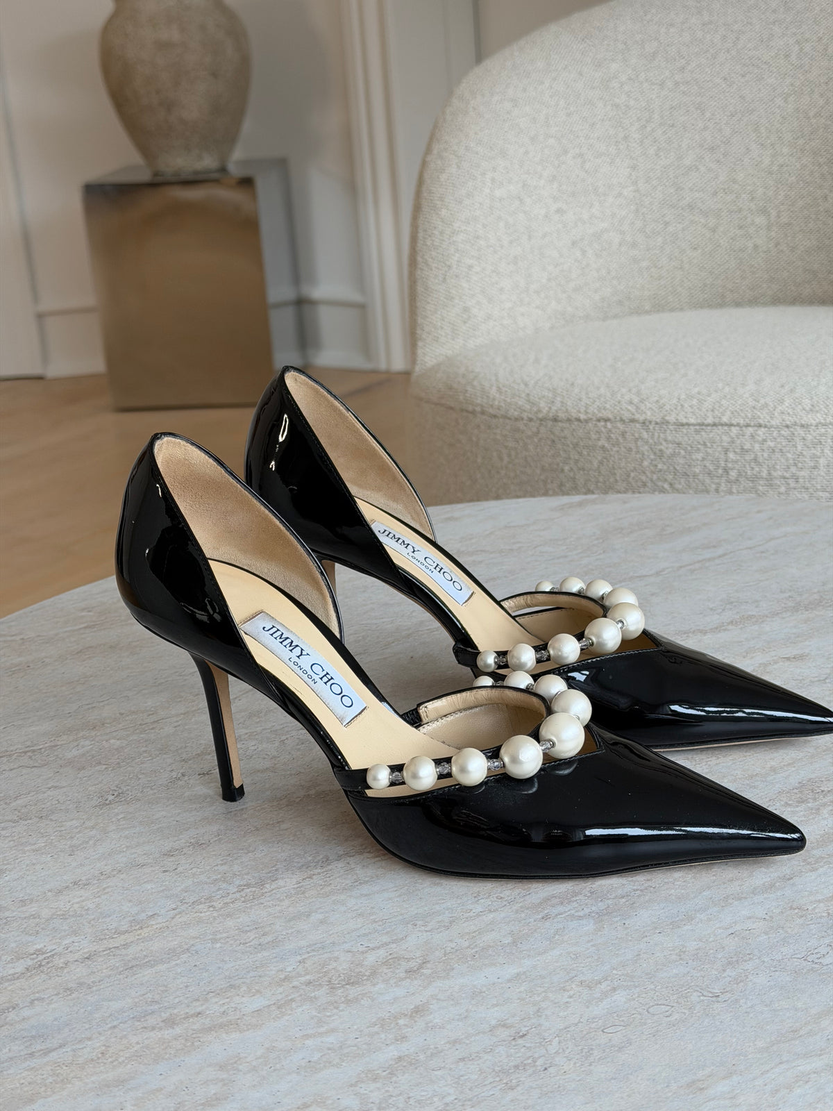 Jimmy Choo Bing Pearl Pumps – Sort laklæder – Str. 40