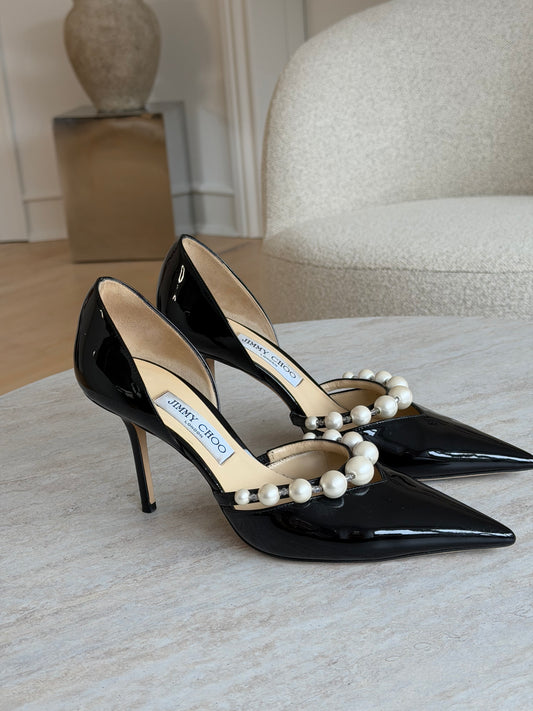 Jimmy Choo Bing Pearl Pumps – Sort laklæder – Str. 40
