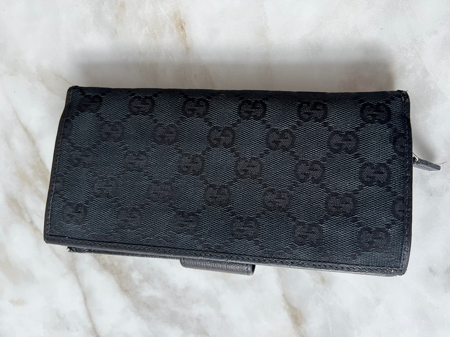 Gucci Black GG Canvas Continental Wallet With Spur Detail