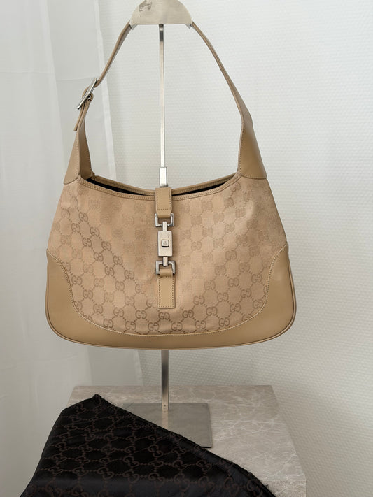 Gucci GG Canvas Jackie Hobo Bag – Beige / Cream