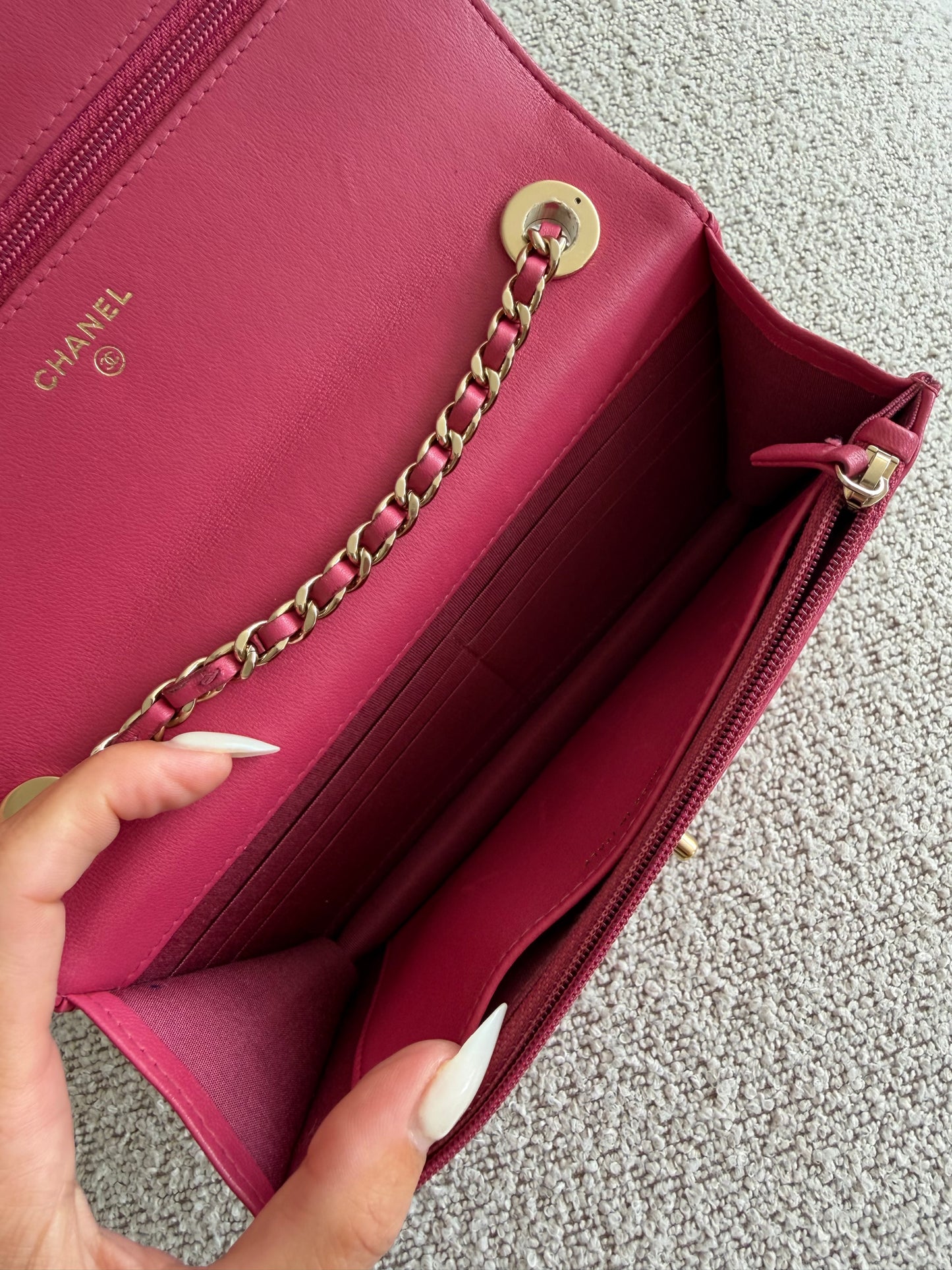 Chanel Trendy Chevron Wallet on Chain – Pink Lambskin