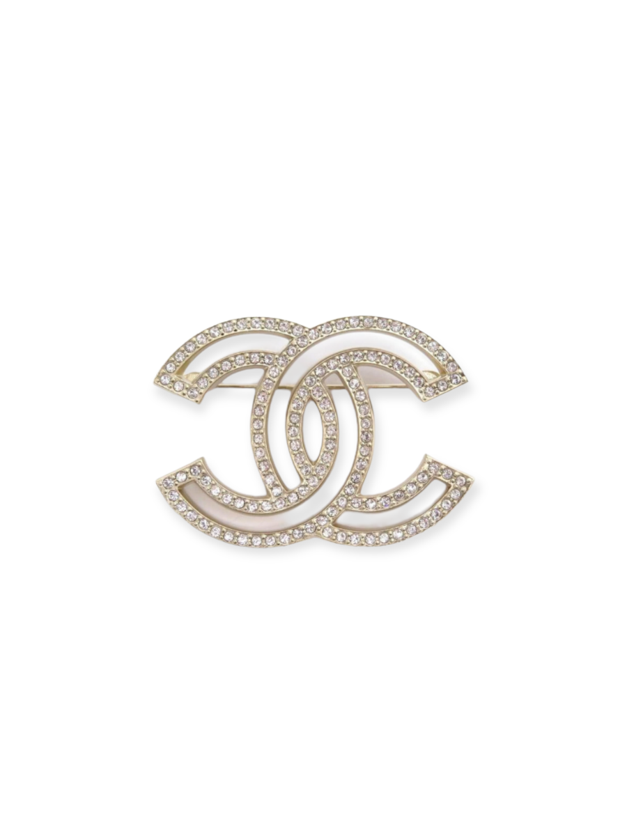 Chanel CC Broche med sten svagt guldbelagt