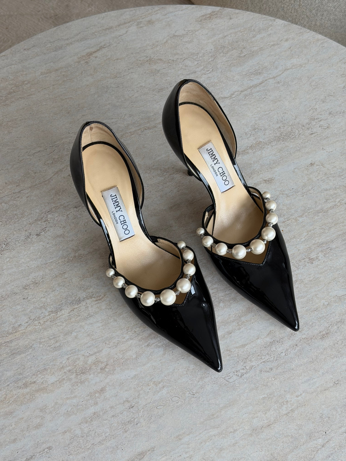 Jimmy Choo Bing Pearl Pumps – Sort laklæder – Str. 40