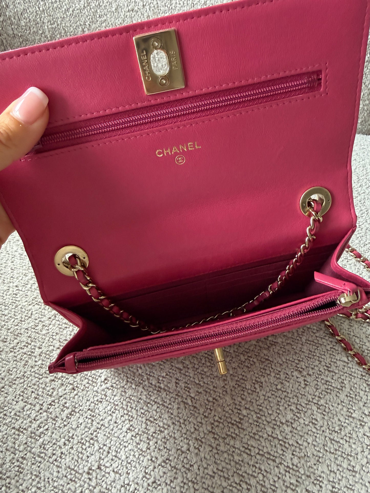 Chanel Trendy Chevron Wallet on Chain – Pink Lambskin