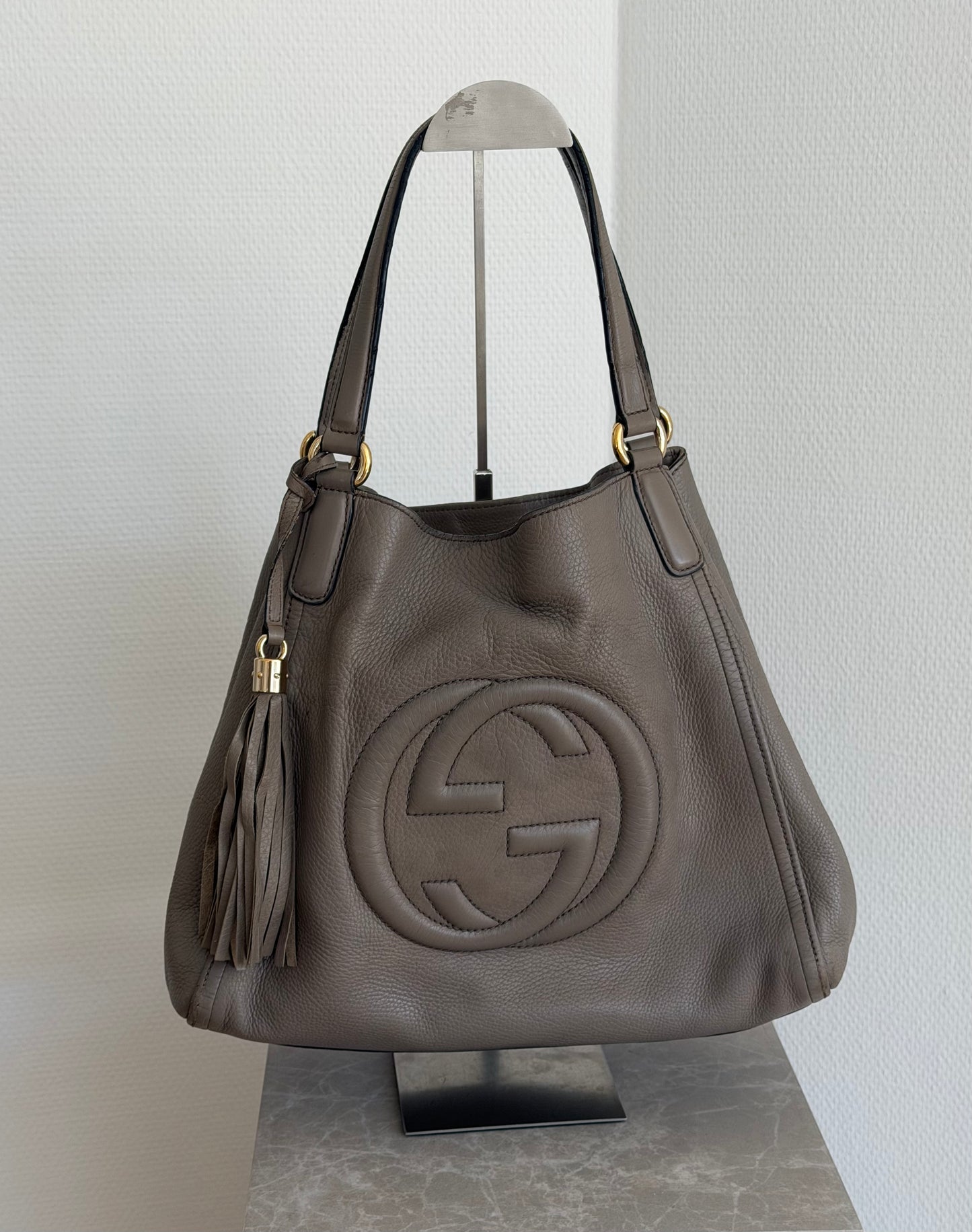 Gucci Soho Leather Taupe Tote