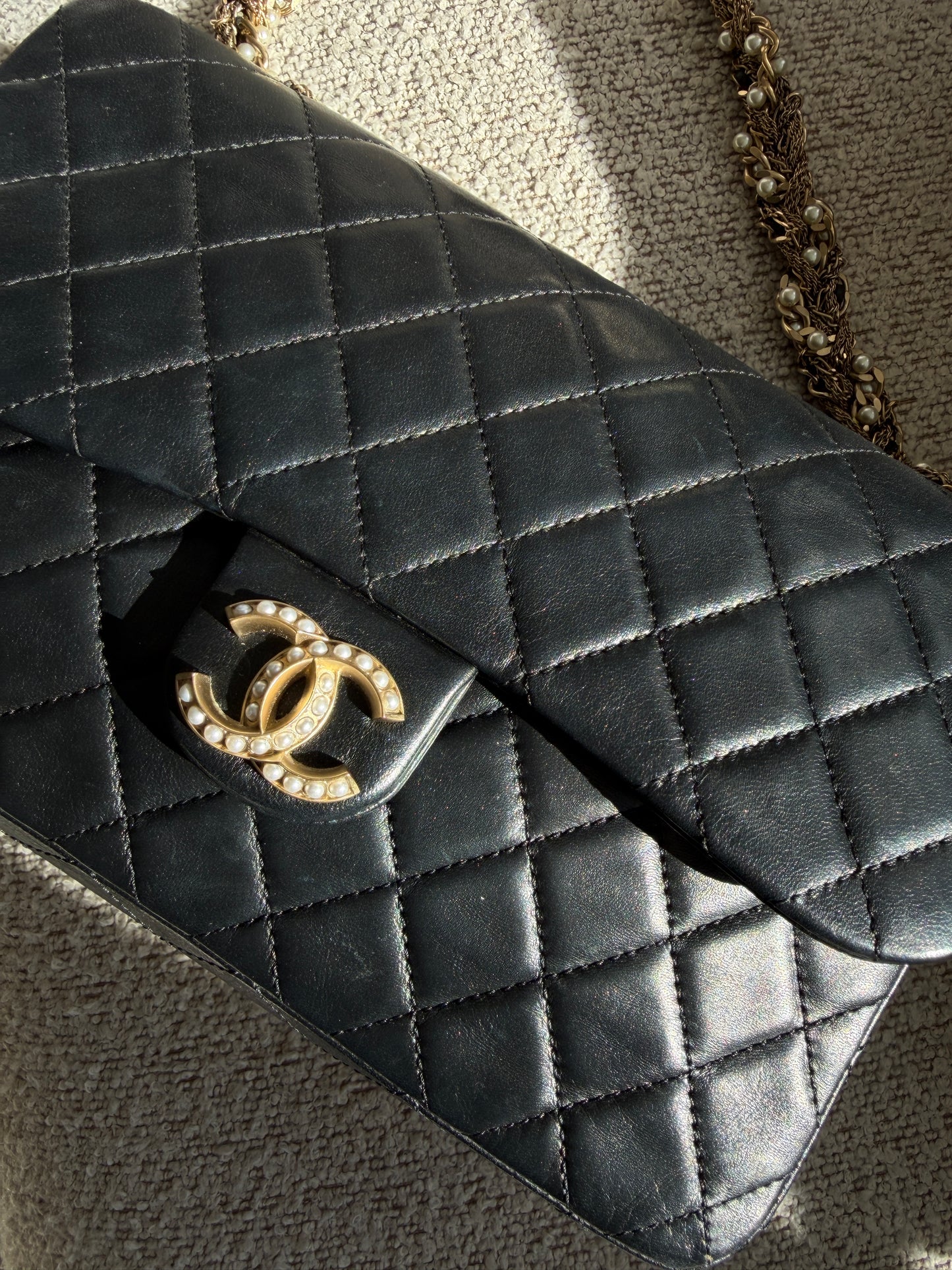 Chanel Black Westminster Pearl Chain Flap Bag