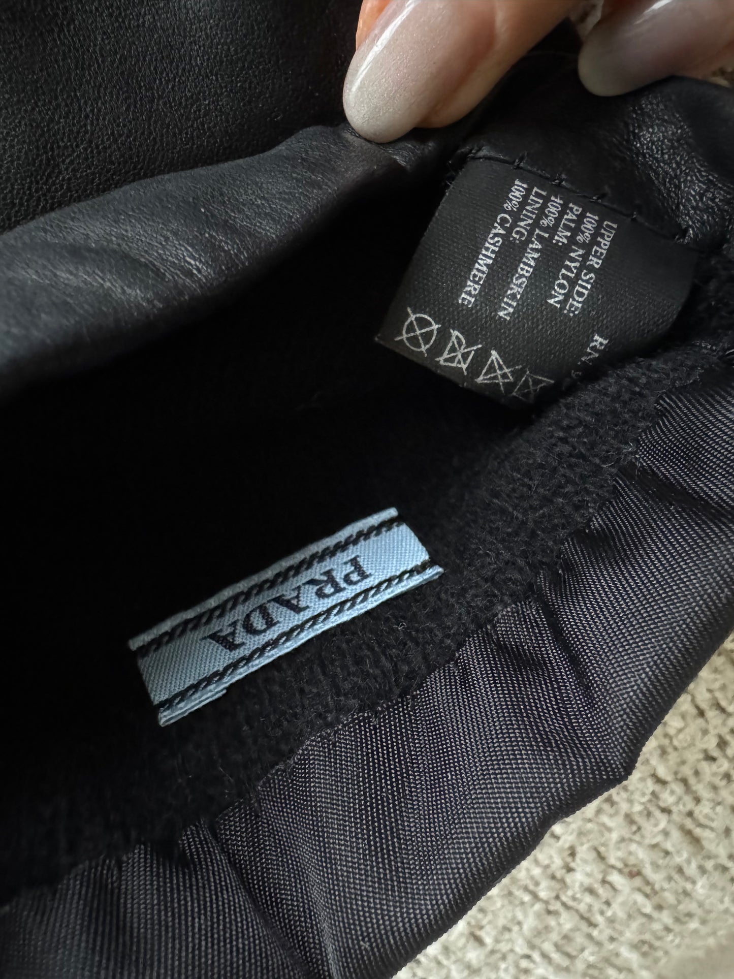 PRADA Long Nylon & Nappa Gloves – Black / Size 7½