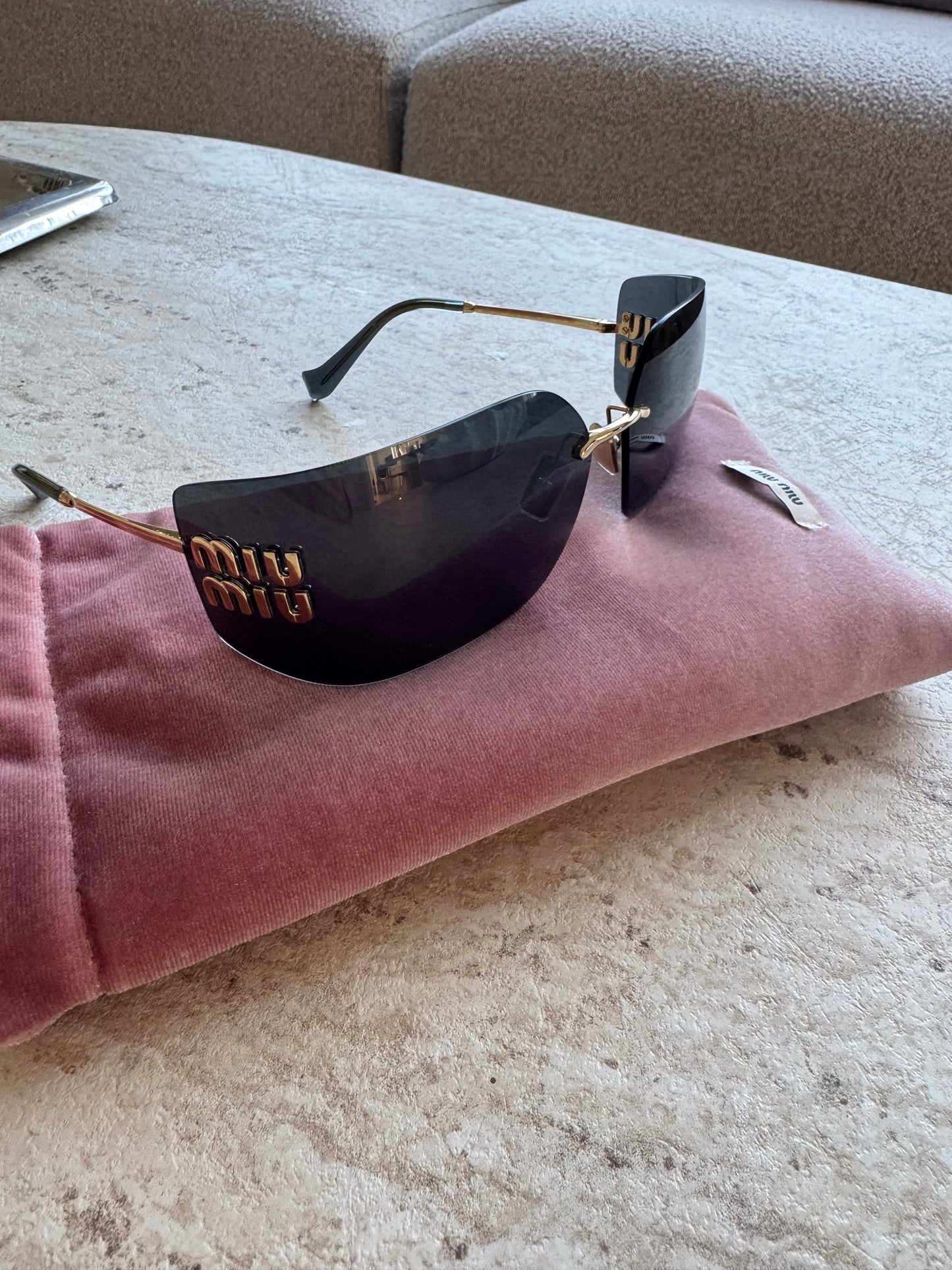 Miu Miu Shield Sunglasses – Gold Detail