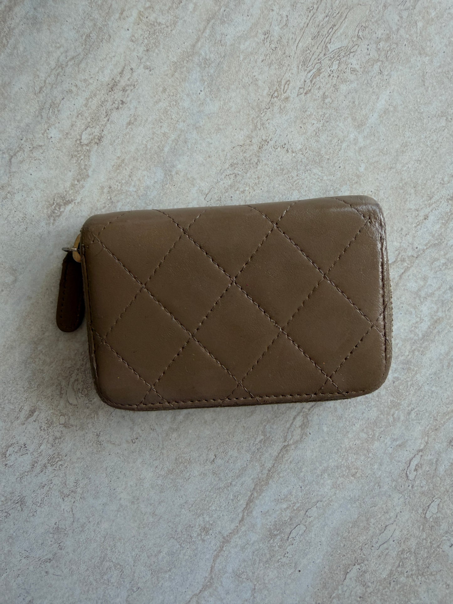 Chanel Taupe zip coin wallet