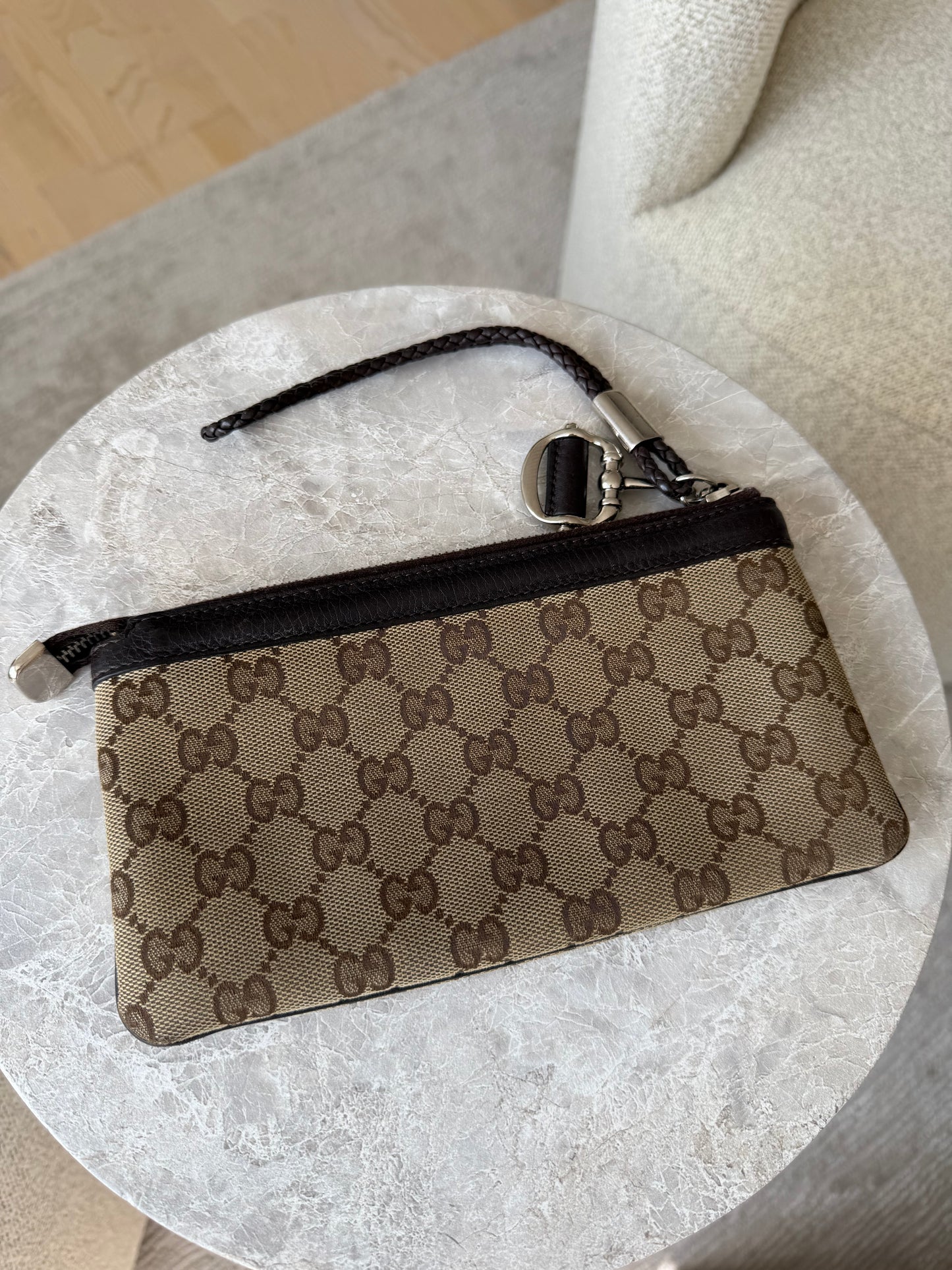 Gucci GG Canvas Horsebit Wristlet Pochette