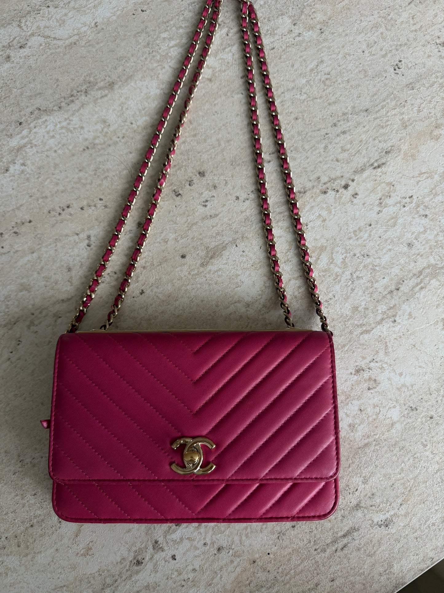 Chanel Trendy Chevron Wallet on Chain – Pink Lambskin
