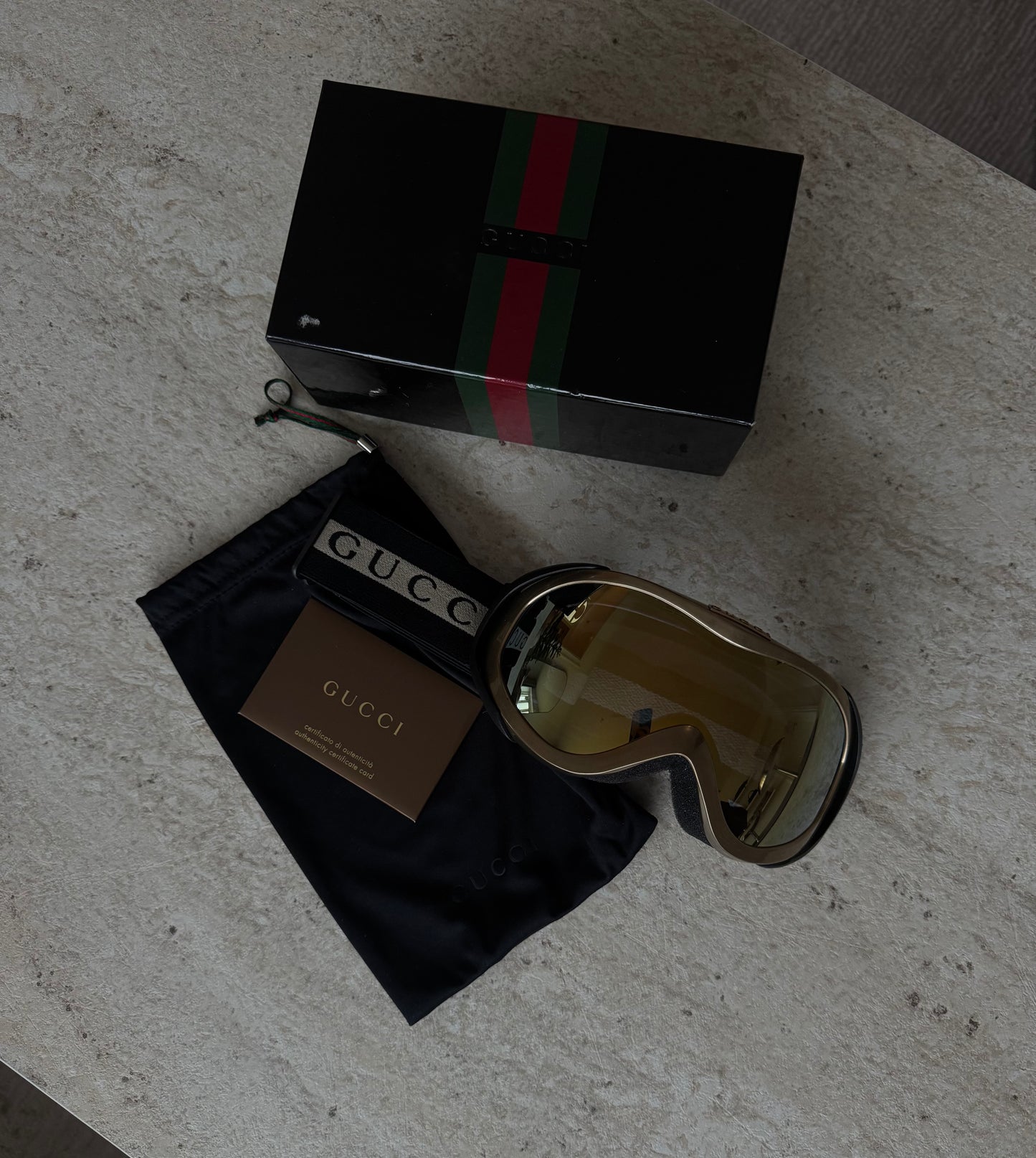 Gucci Ski Goggles – Gold / black Flash Lens skibriller