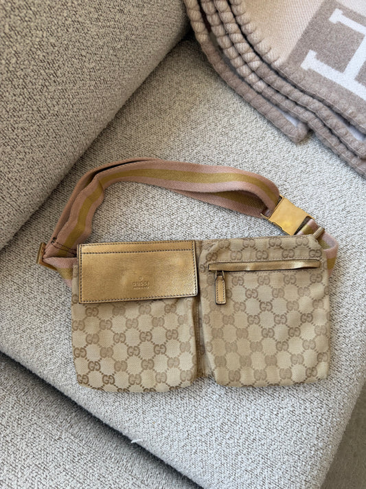 Gucci GG Canvas Bum Bag – Lyserød/Guld