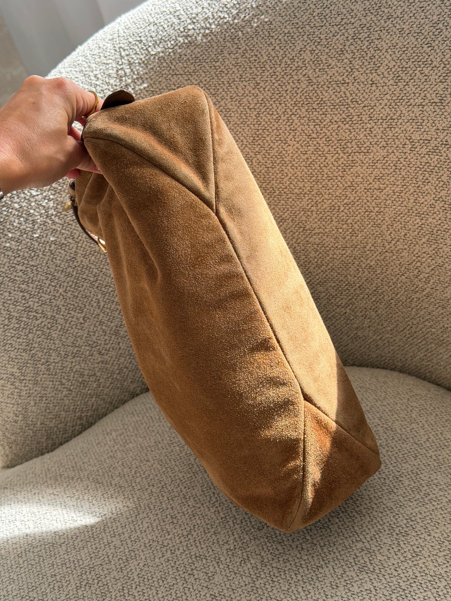 Prada Suede Shoulder Bag – Camel