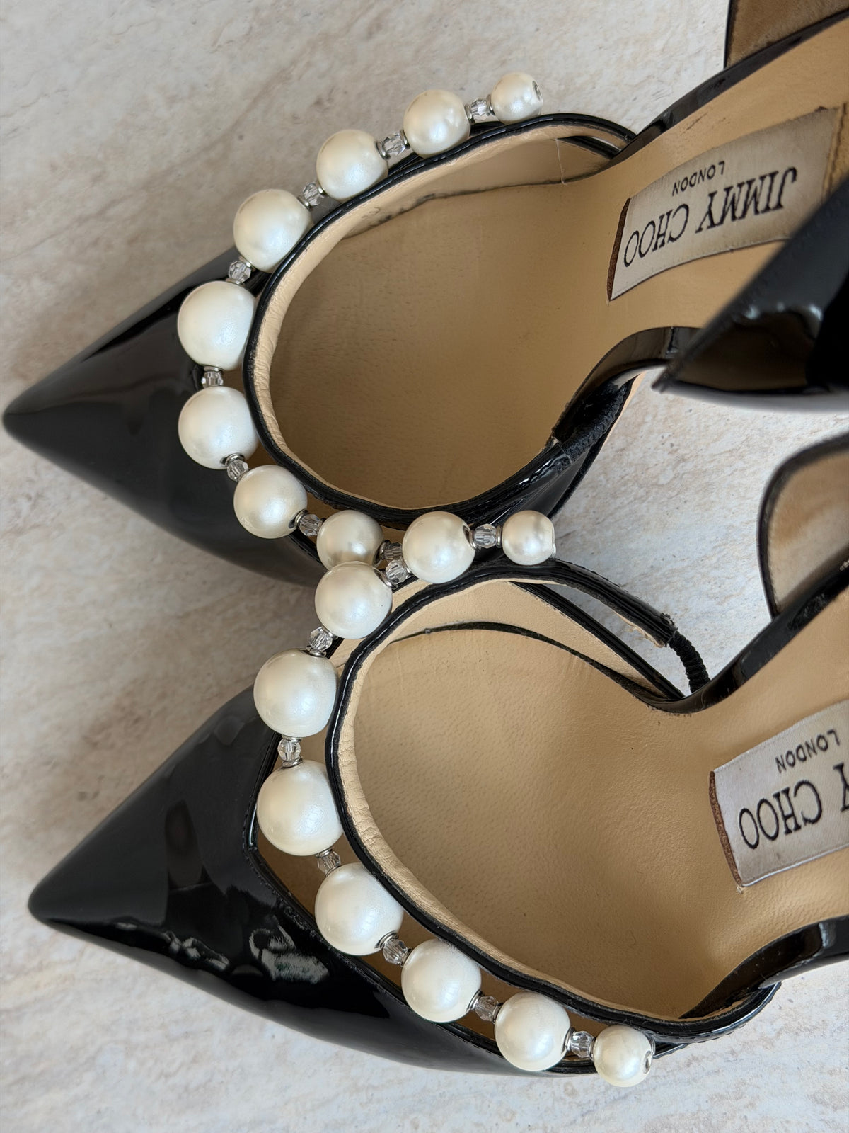 Jimmy Choo Bing Pearl Pumps – Sort laklæder – Str. 40