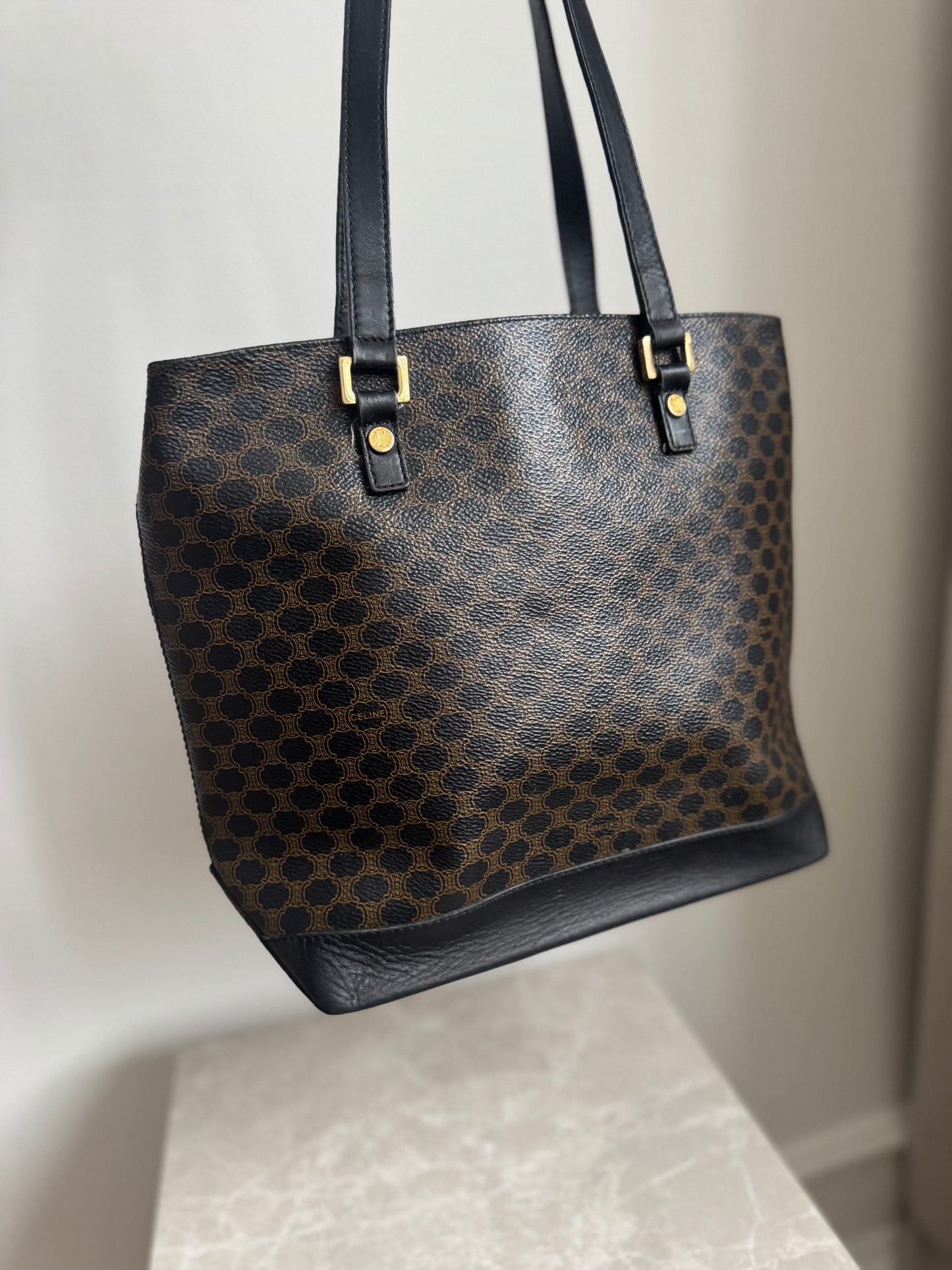 Celine Macadam tote bag Brown/black coated canvas GHW