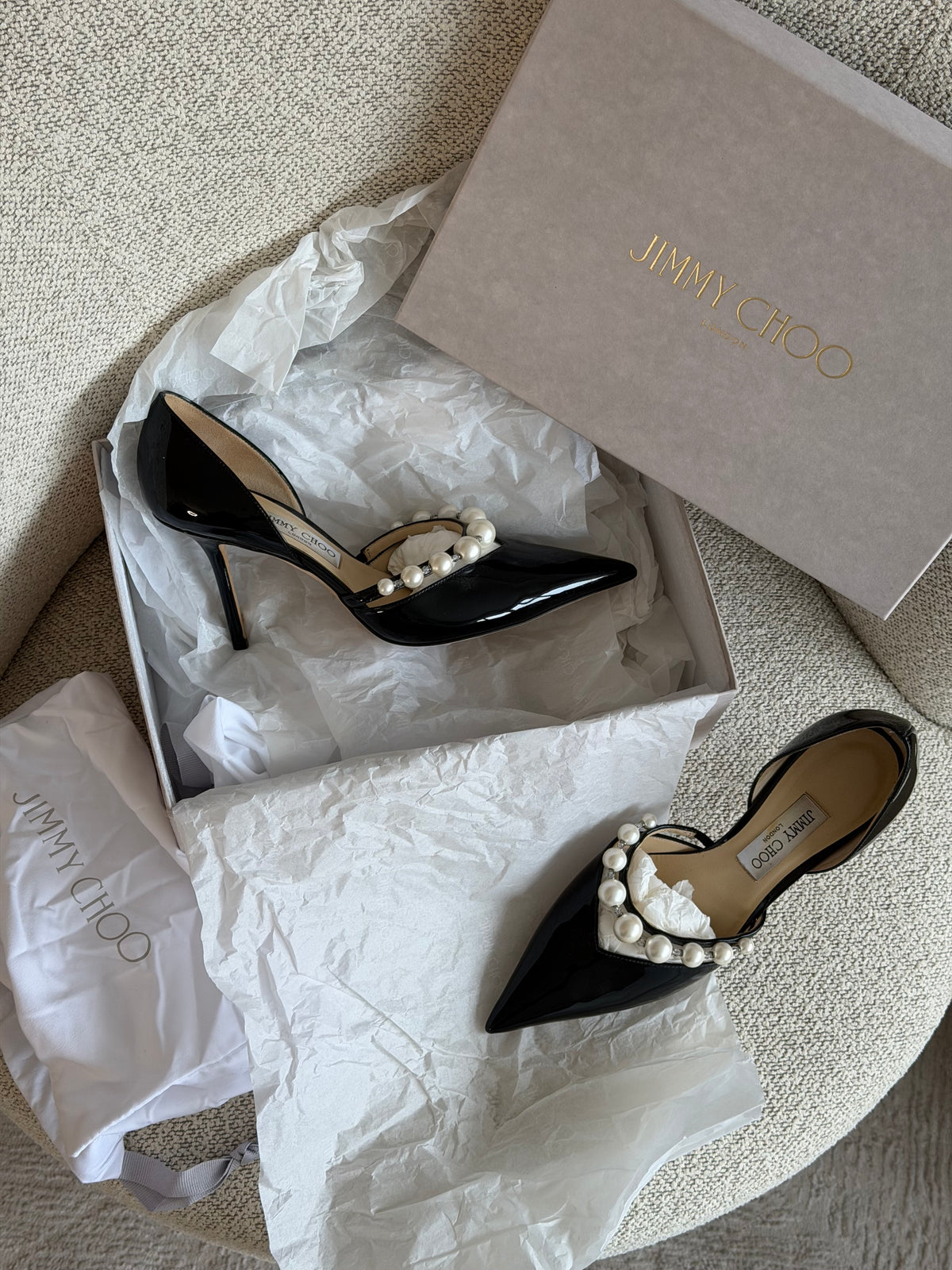 Jimmy Choo Bing Pearl Pumps – Sort laklæder – Str. 40