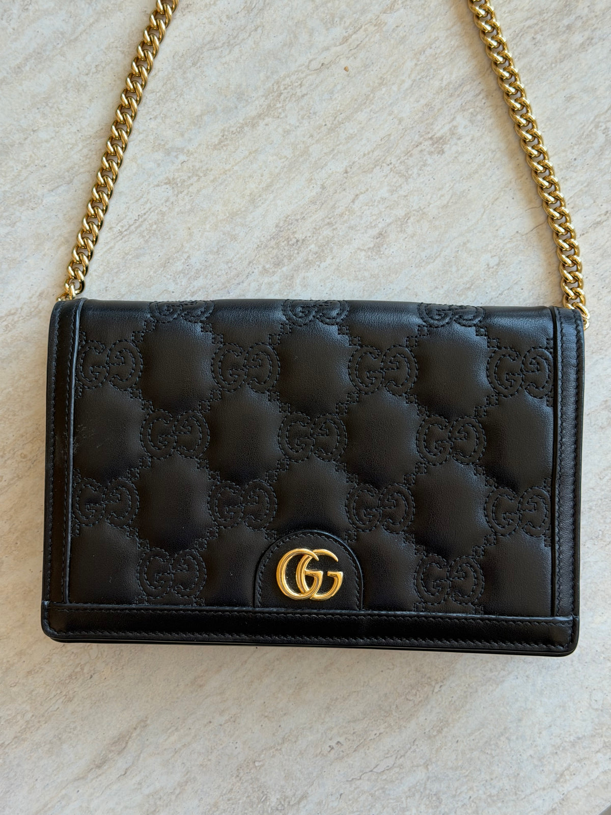 Gucci GG Matelassé Leather Chain Wallet – Black